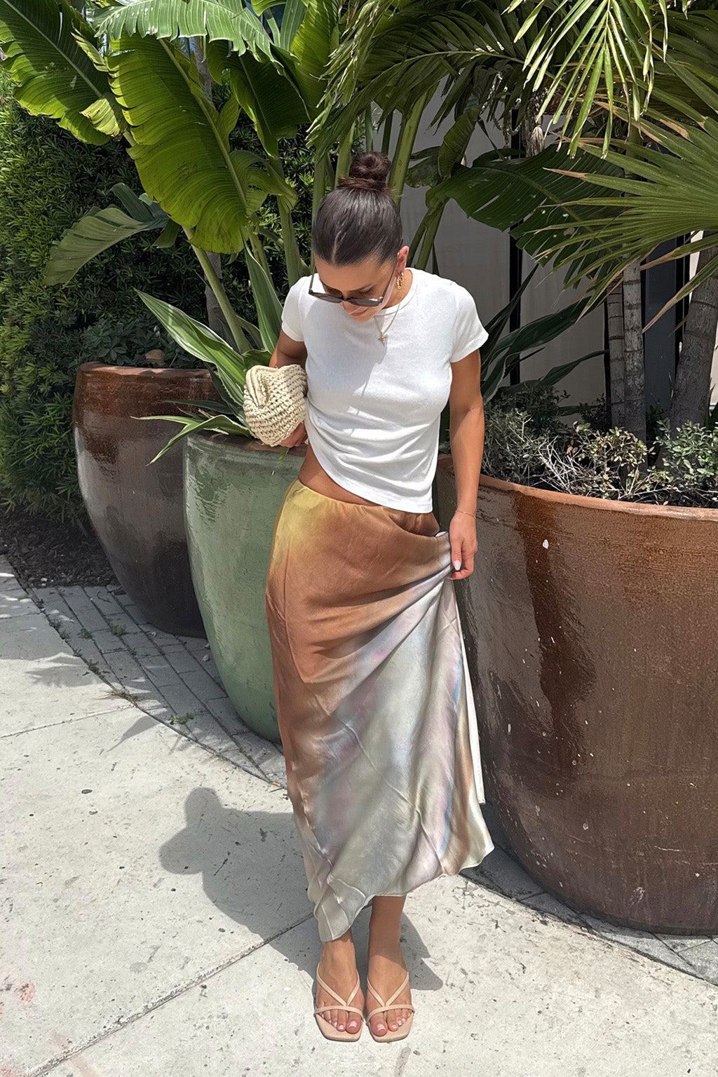 Dolce Altın Ombre Saten Maxi Etek