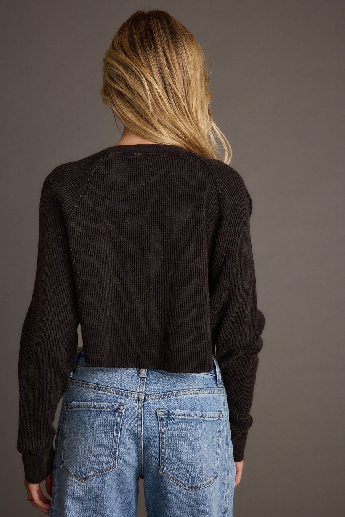 Not Your Boyfriend Yıkamalı Siyah Waffle Triko Henley