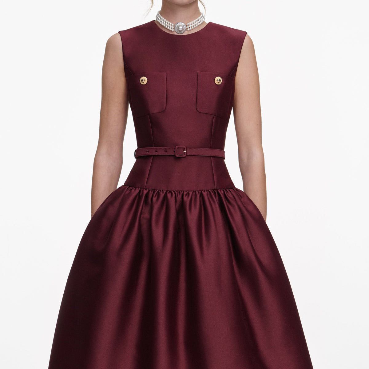 Bordo Tafta Midi Elbise