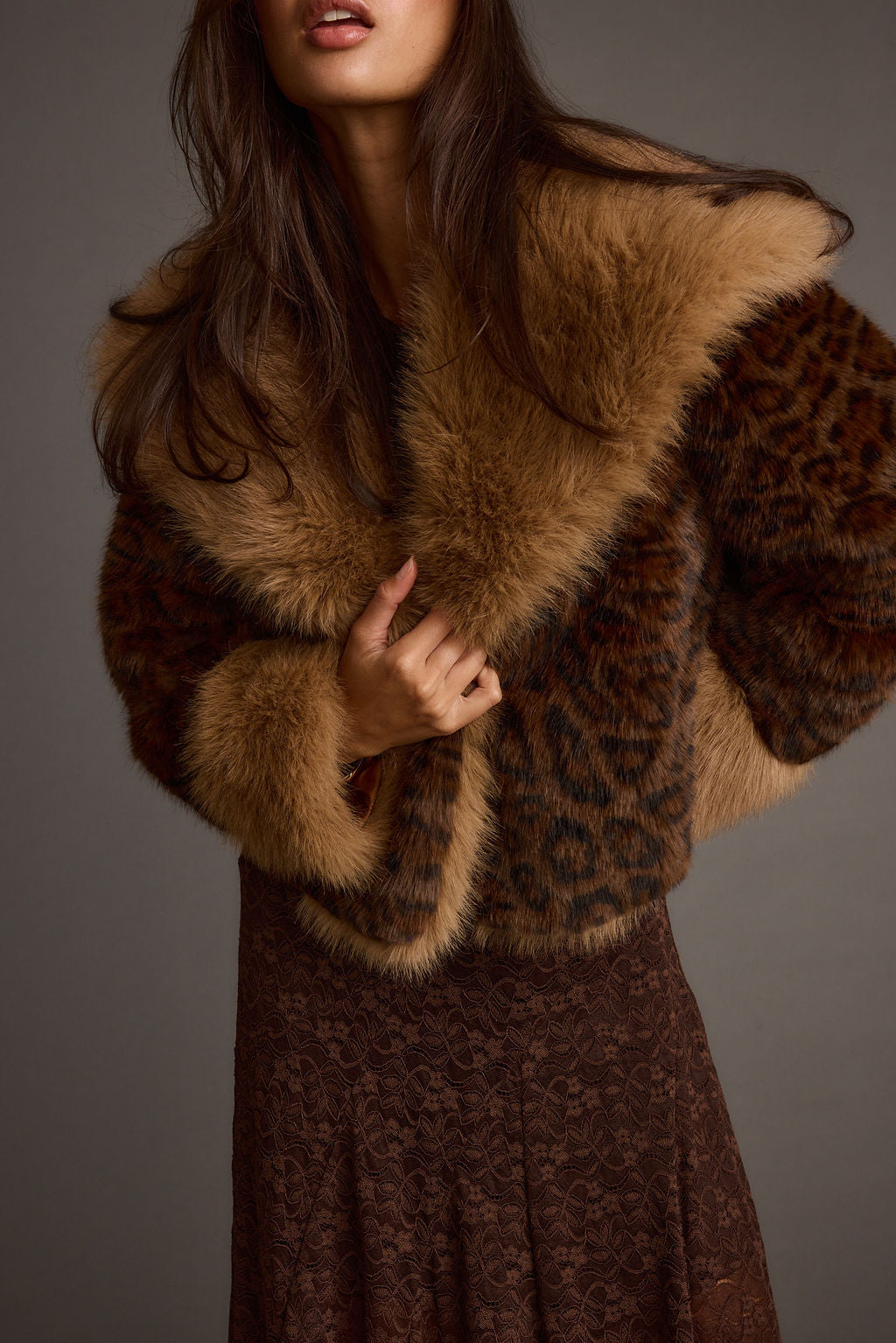 Wild Heart Leopar Desenli Sahte Kürk Crop Ceket