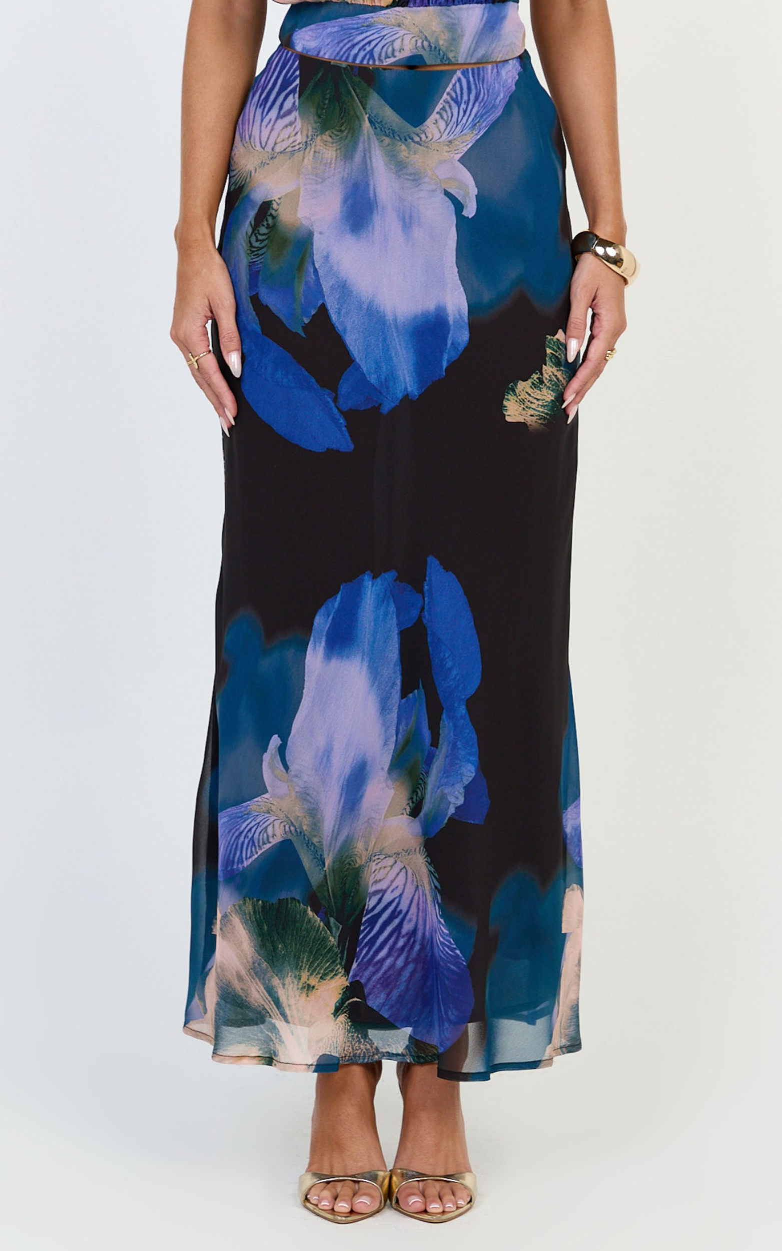 Solara Maxi Etek - Midnight Resort Orchid Desenli Verev Kesim A Kesim Etek