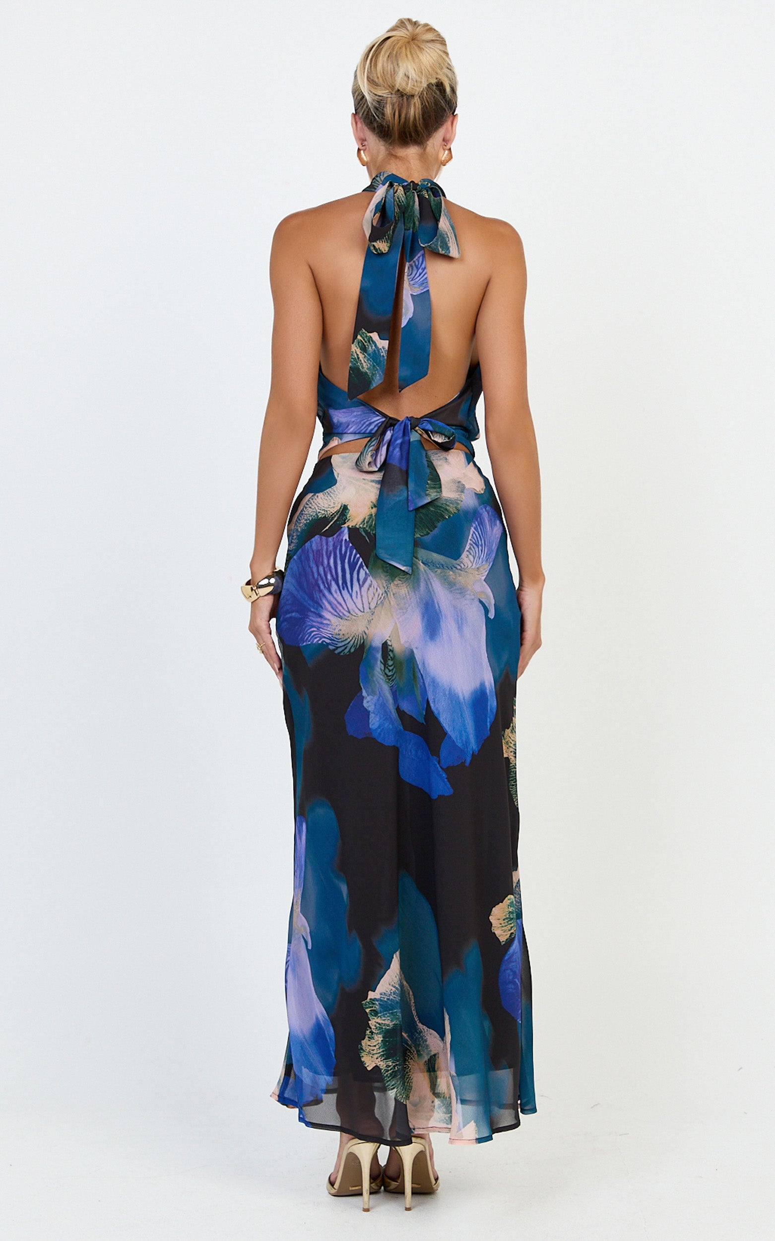 Solara Maxi Etek - Midnight Resort Orchid Desenli Verev Kesim A Kesim Etek