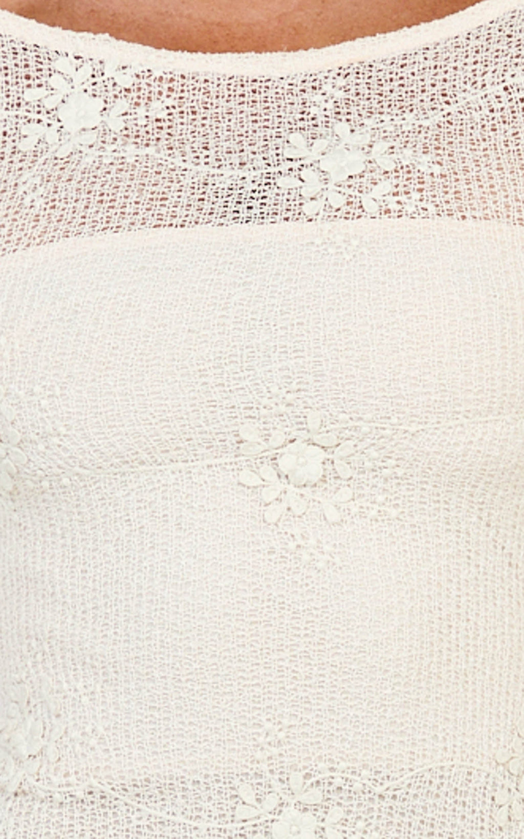 Hinata Mini Elbise - Fildişi Tığ İşi Kloş Kollu Fit & Flare Elbise