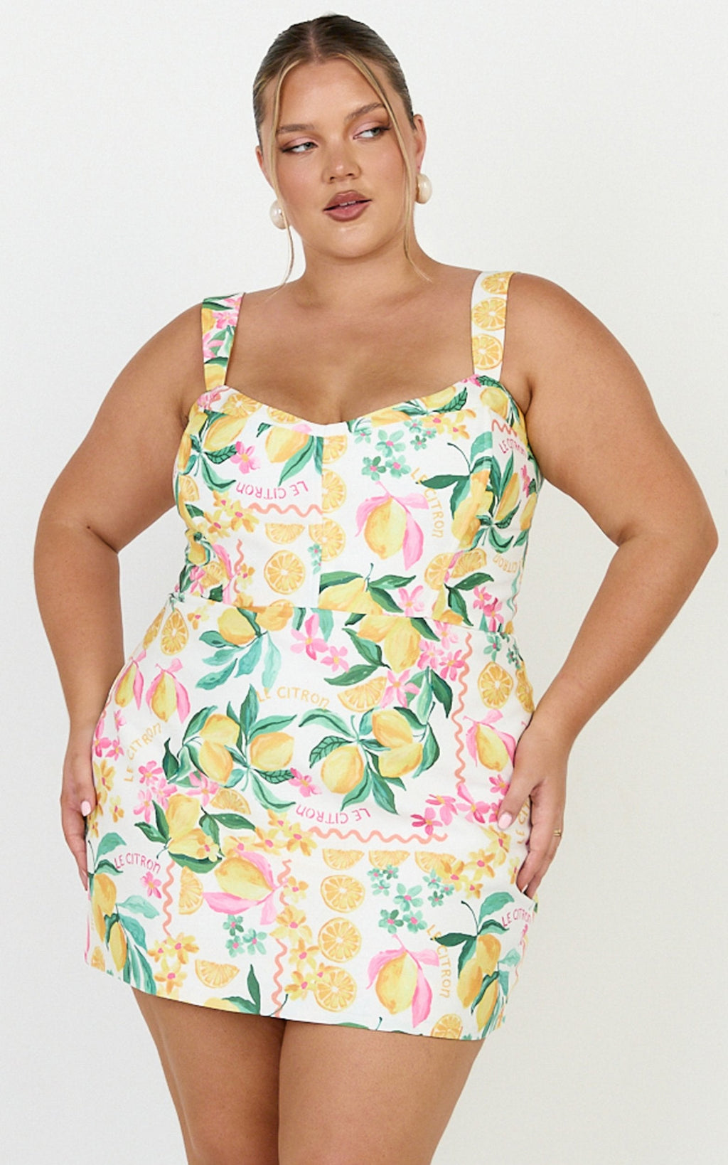 Janice Mini Elbise - Le Citron Desenli Kare Yaka Elbise