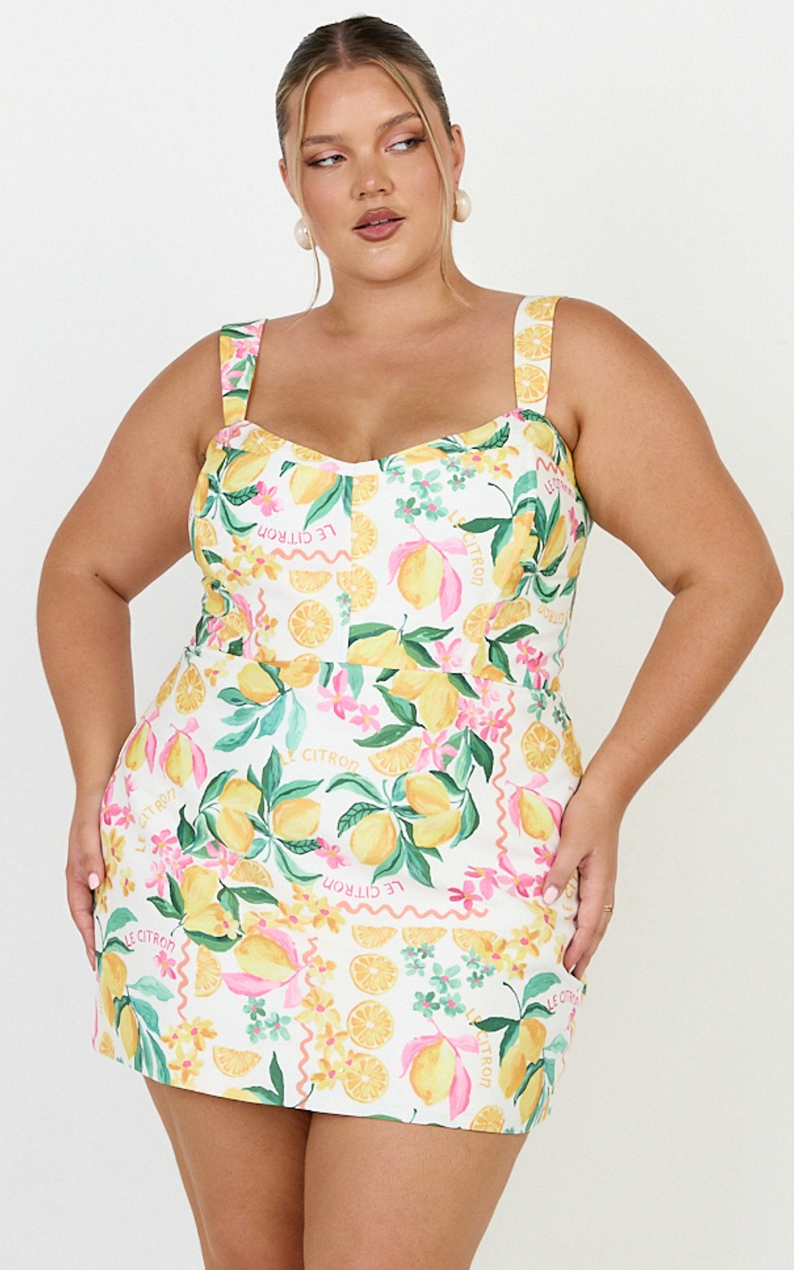 Janice Mini Elbise - Le Citron Desenli Kare Yaka Elbise