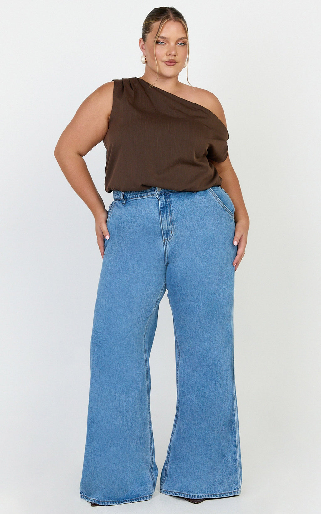 Therese Jean - Açık Orta Mavi Yüksek Bel Bol Paça İspanyol Kesim Geri Dönüştürülmüş Denim Jean