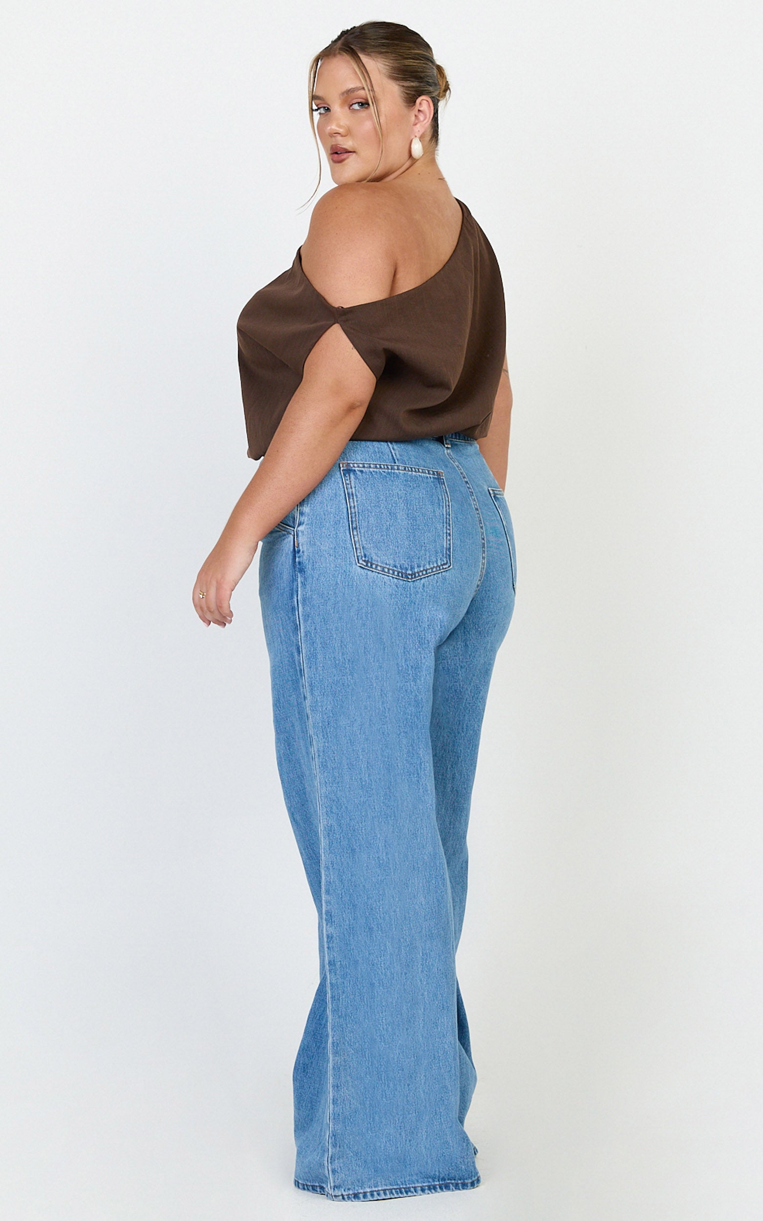 Therese Jean - Açık Orta Mavi Yüksek Bel Bol Paça İspanyol Kesim Geri Dönüştürülmüş Denim Jean