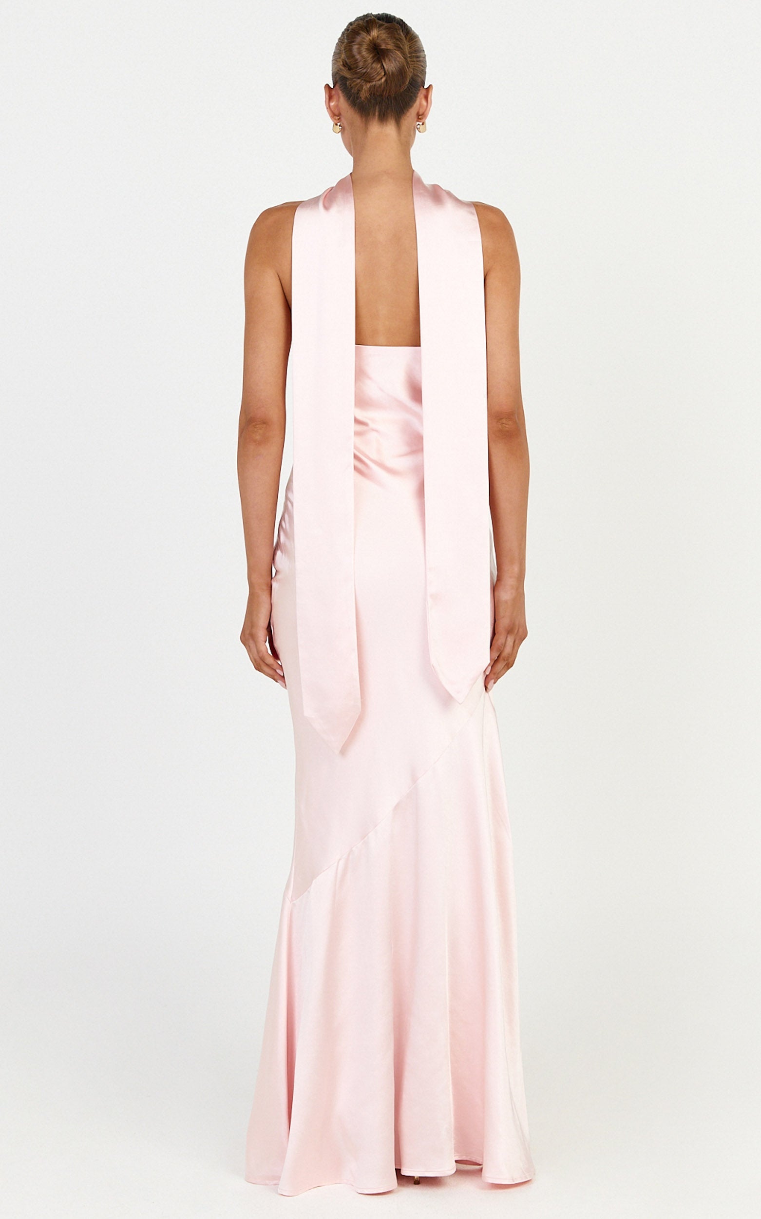 Odette Maxi Elbise - Açık Pembe Straplez Slip Elbise ve Boyun Şalı
