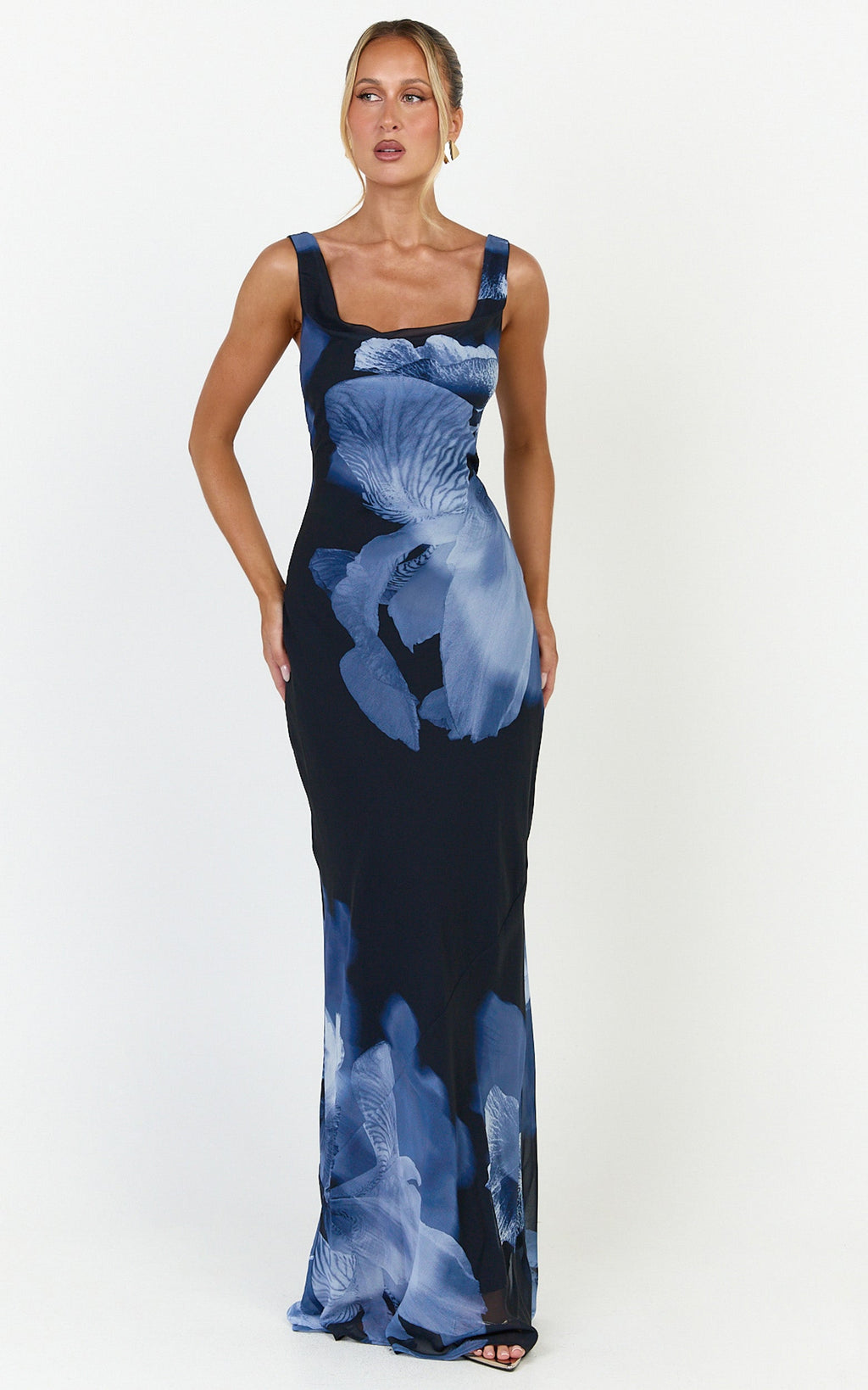 Summer Maxi Elbise - Twilight Orchid Desenli Degaje Yaka Slip Elbise