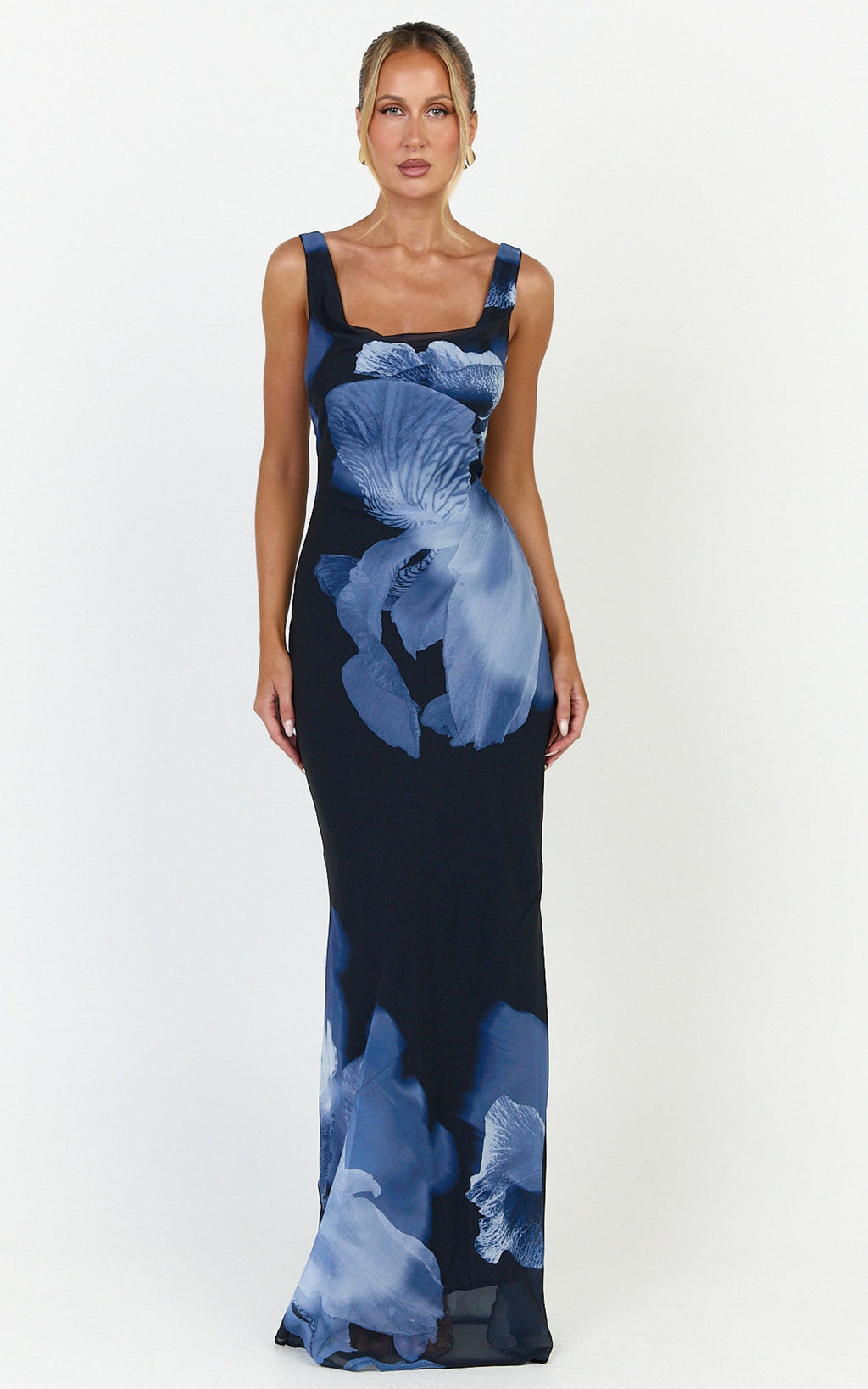 Summer Maxi Elbise - Twilight Orchid Desenli Degaje Yaka Slip Elbise