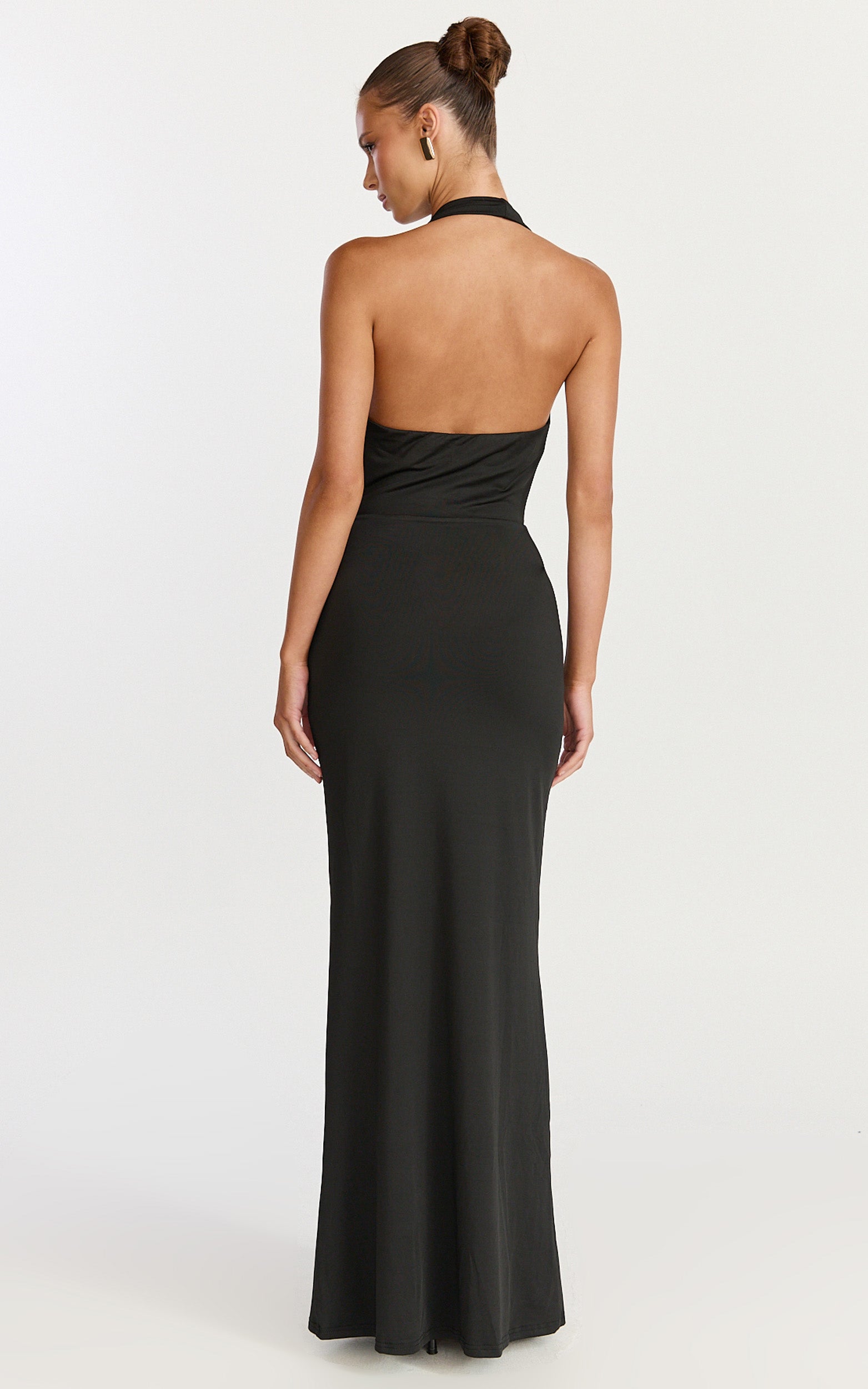 Sylvana Maxi Elbise - Siyah Degaje Boyundan Bağlamalı Bodycon Elbise
