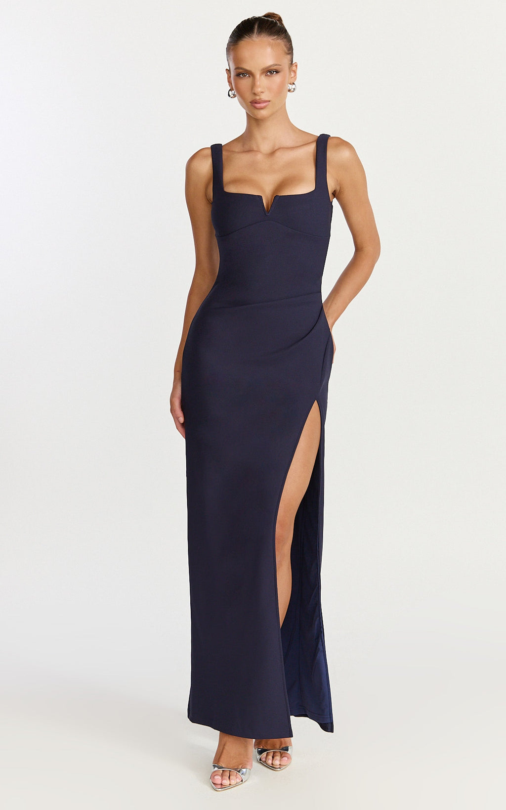 Thelma Maxi Elbise - Lacivert Kare Yaka Bodycon Elbise