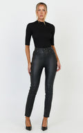 Whinnie Jean - Siyah Yüksek Bel Dar Kesim Kaplamalı Denim Jean