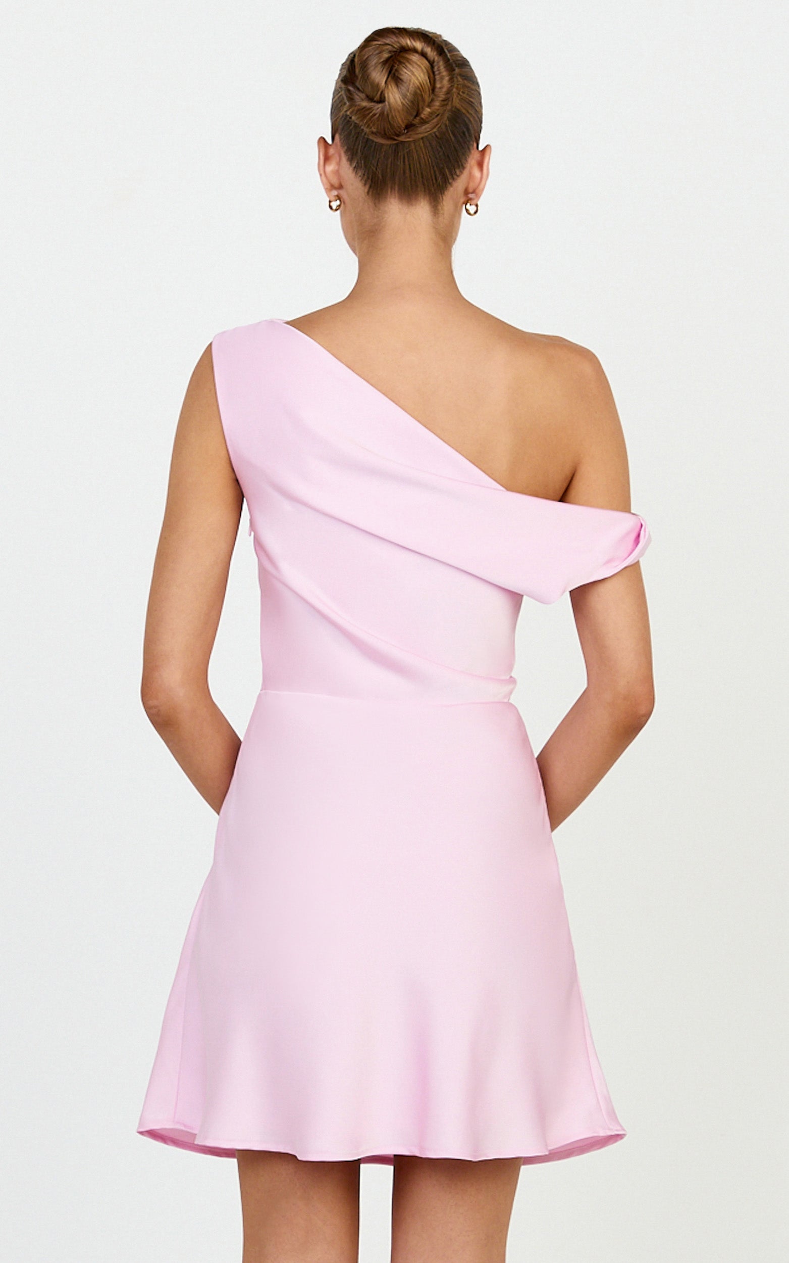 Lira Mini Elbise - Pembe Tek Omuz Saten Elbise