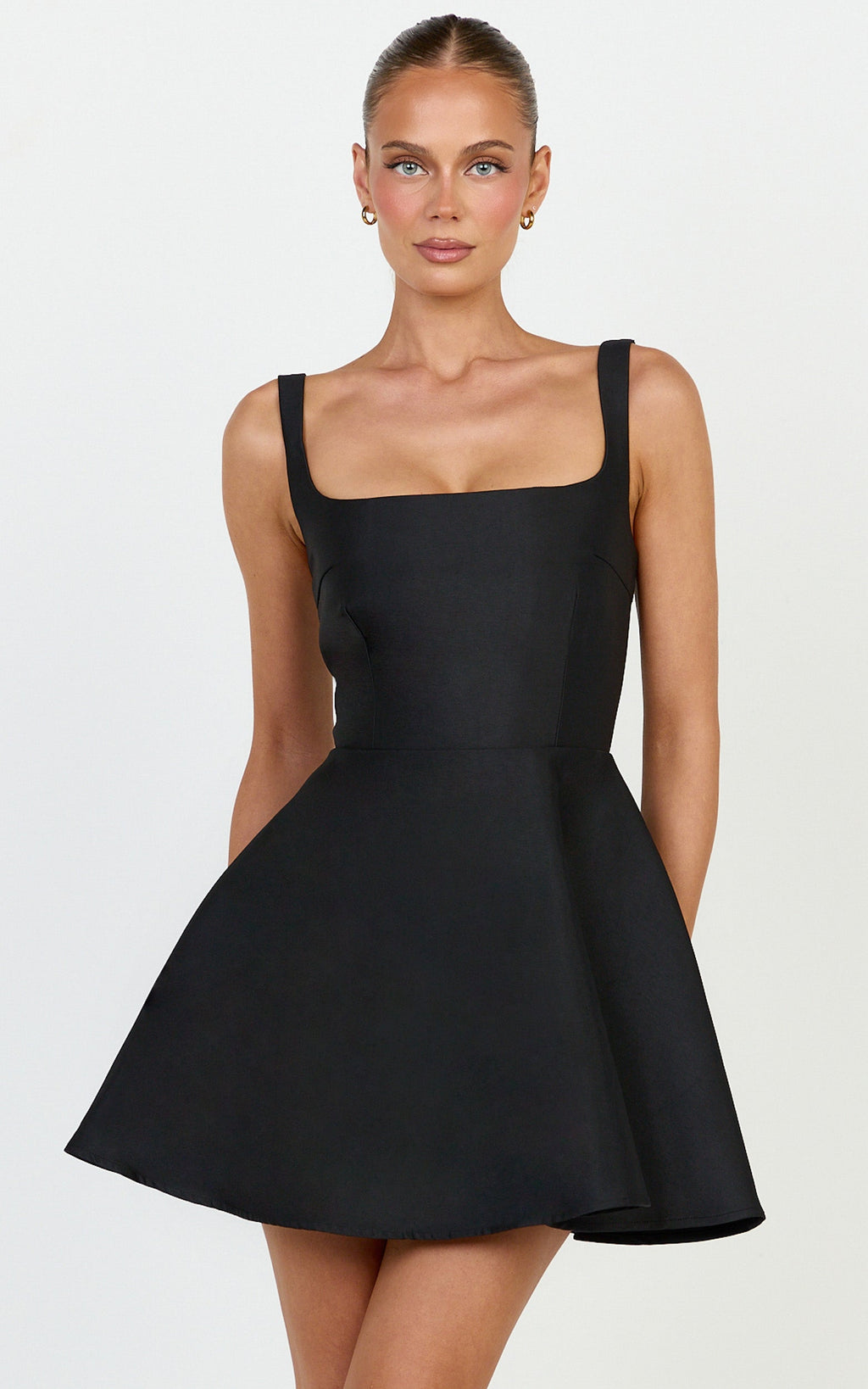 Talia Mini Elbise - Siyah U Yaka Fit & Flare Elbise