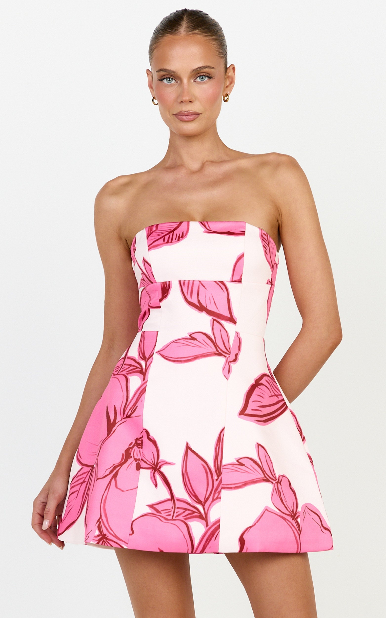 Catharine Mini Elbise - Bouquet Di Fiori Desenli Straplez A Kesim Elbise