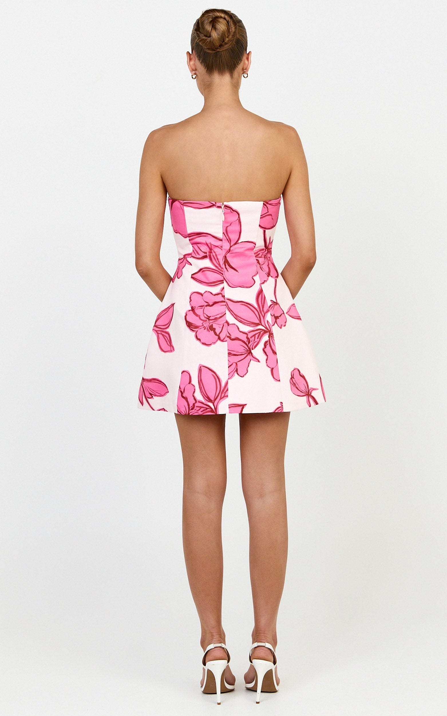 Catharine Mini Elbise - Bouquet Di Fiori Desenli Straplez A Kesim Elbise