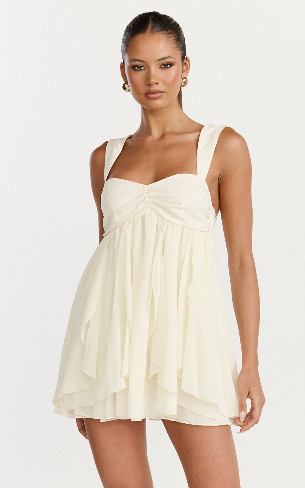Juliette Mini Elbise - Fırfırlı Fit & Flare Elbise - Krem