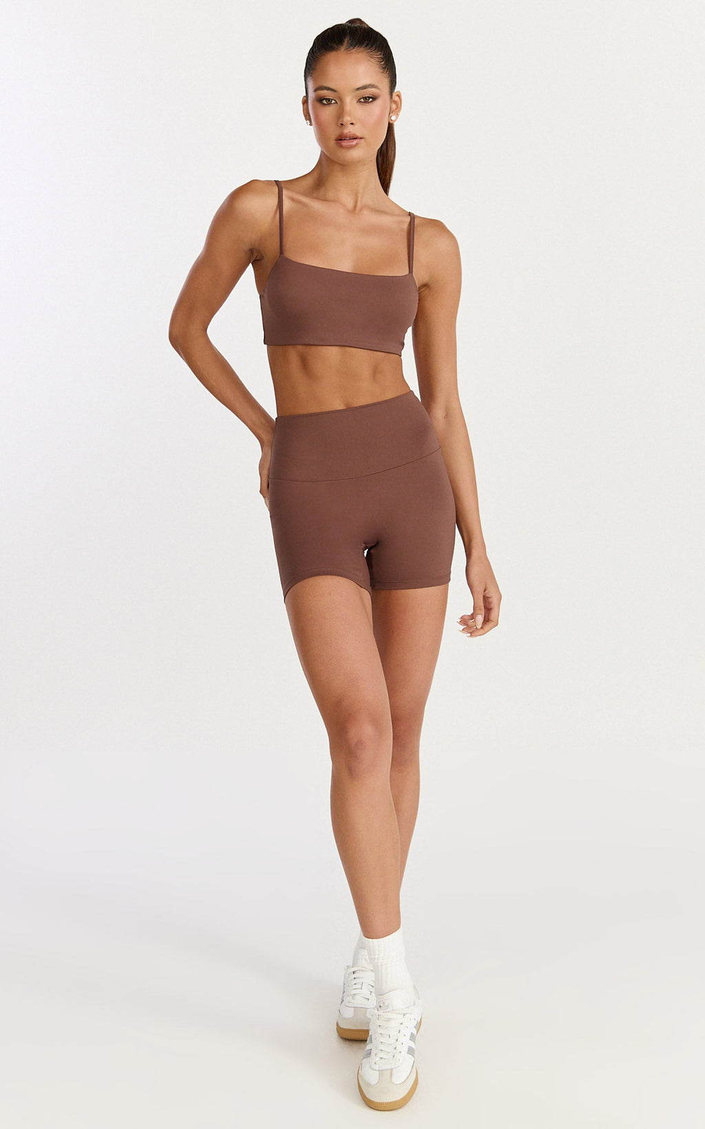 Aurora Üst - Düz Yaka Bralet Crop Üst - Kakao