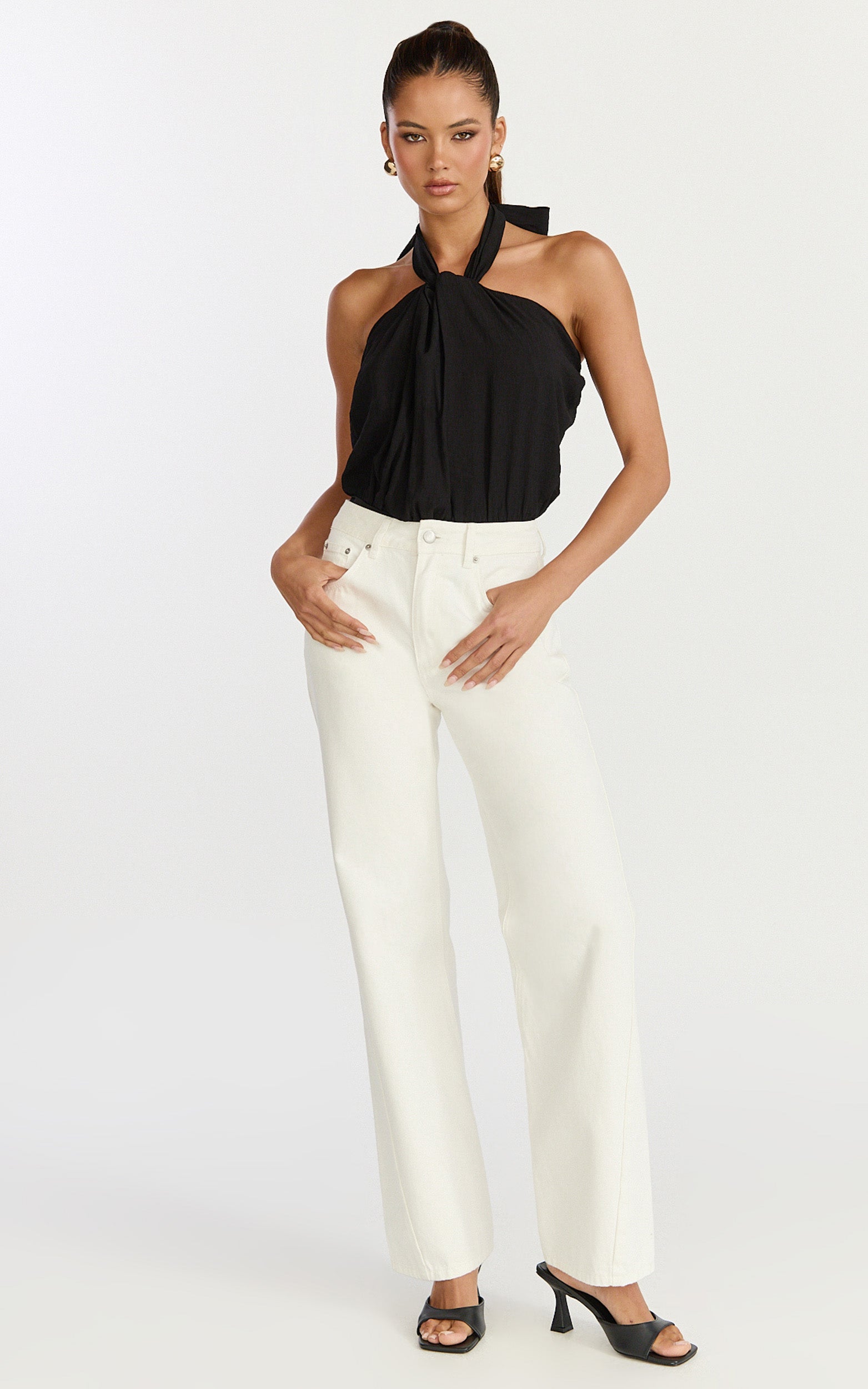 Victoria Bodysuit - Düğüm Bağlamalı Boyundan Bağlamalı Yaka Bodysuit - Siyah