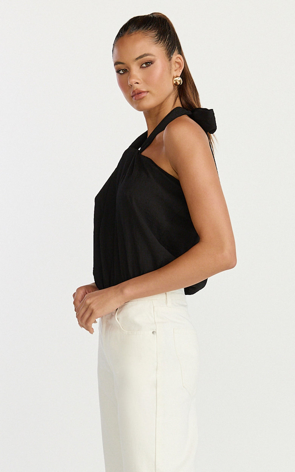 Victoria Bodysuit - Düğüm Bağlamalı Boyundan Bağlamalı Yaka Bodysuit - Siyah