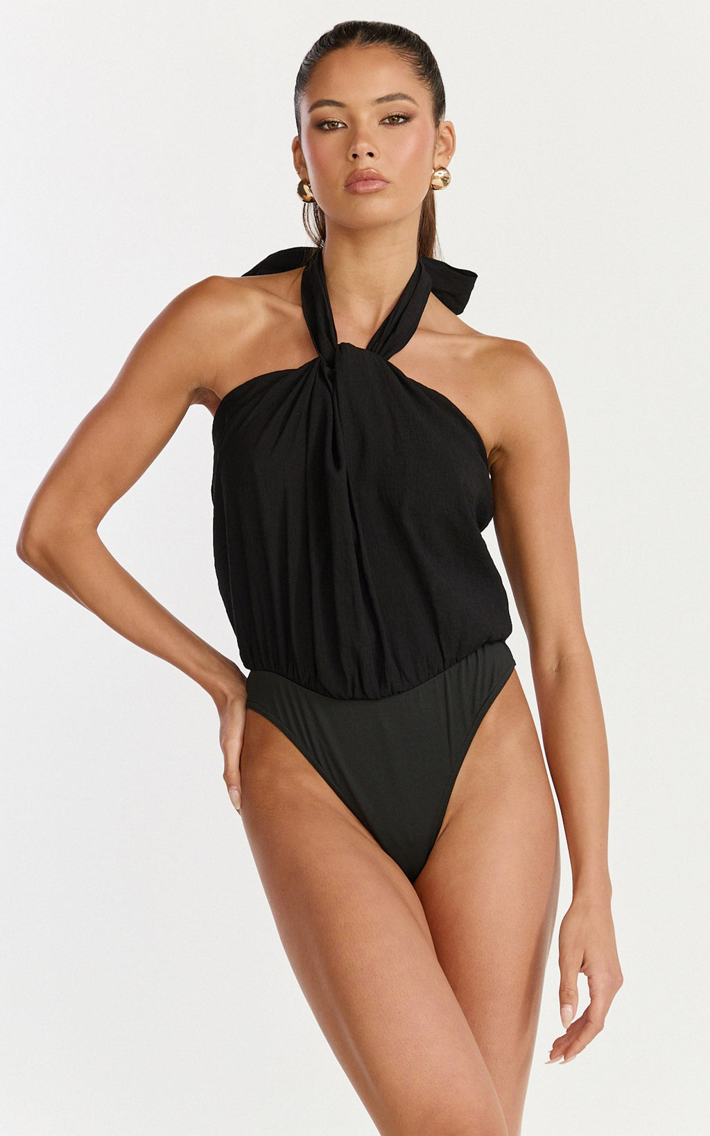 Victoria Bodysuit - Düğüm Bağlamalı Boyundan Bağlamalı Yaka Bodysuit - Siyah