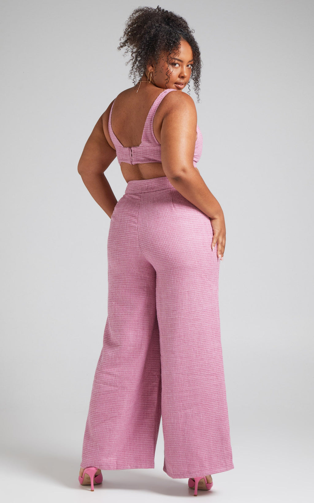 Adelaide İki Parça Takım - Pembe Crop Üst ve Bol Paça Pantolon Takımı