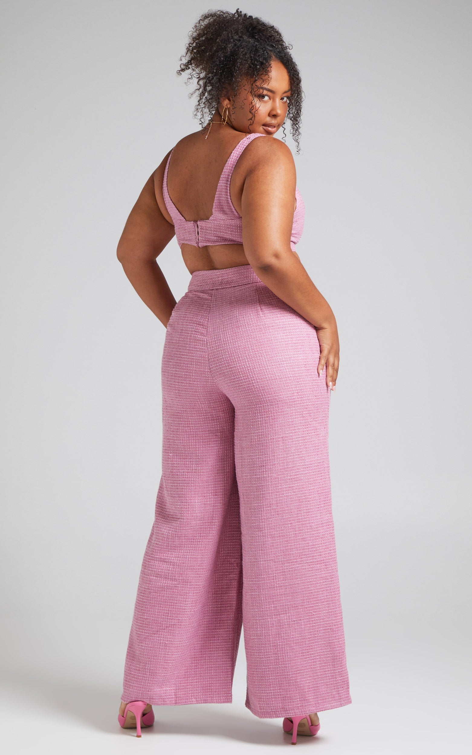 Adelaide İki Parça Takım - Pembe Crop Üst ve Bol Paça Pantolon Takımı