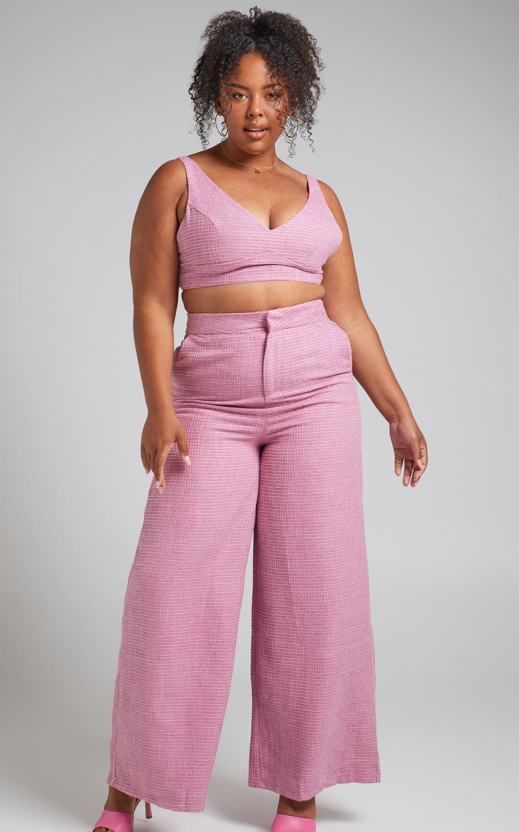 Adelaide İki Parça Takım - Pembe Crop Üst ve Bol Paça Pantolon Takımı