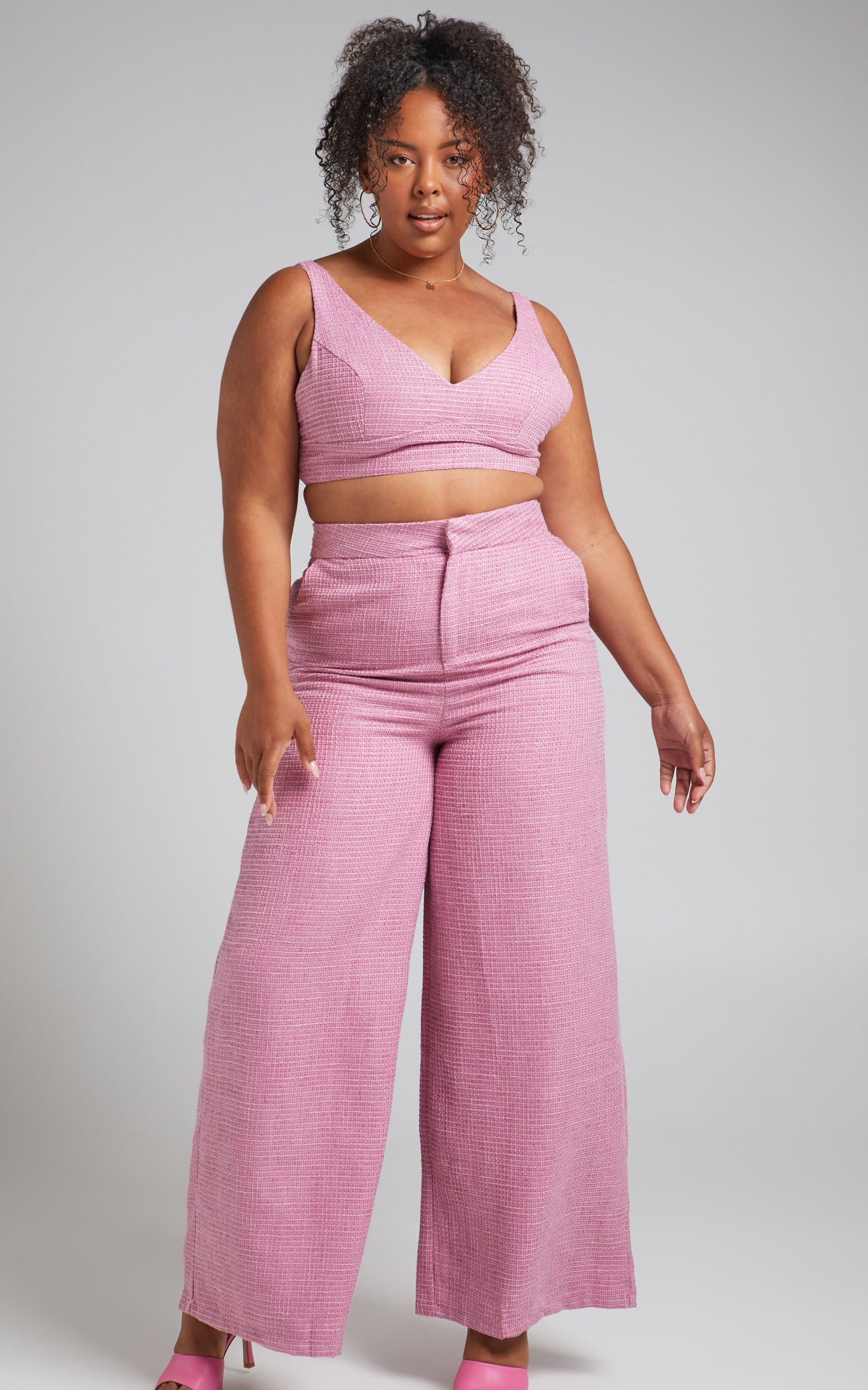 Adelaide İki Parça Takım - Pembe Crop Üst ve Bol Paça Pantolon Takımı