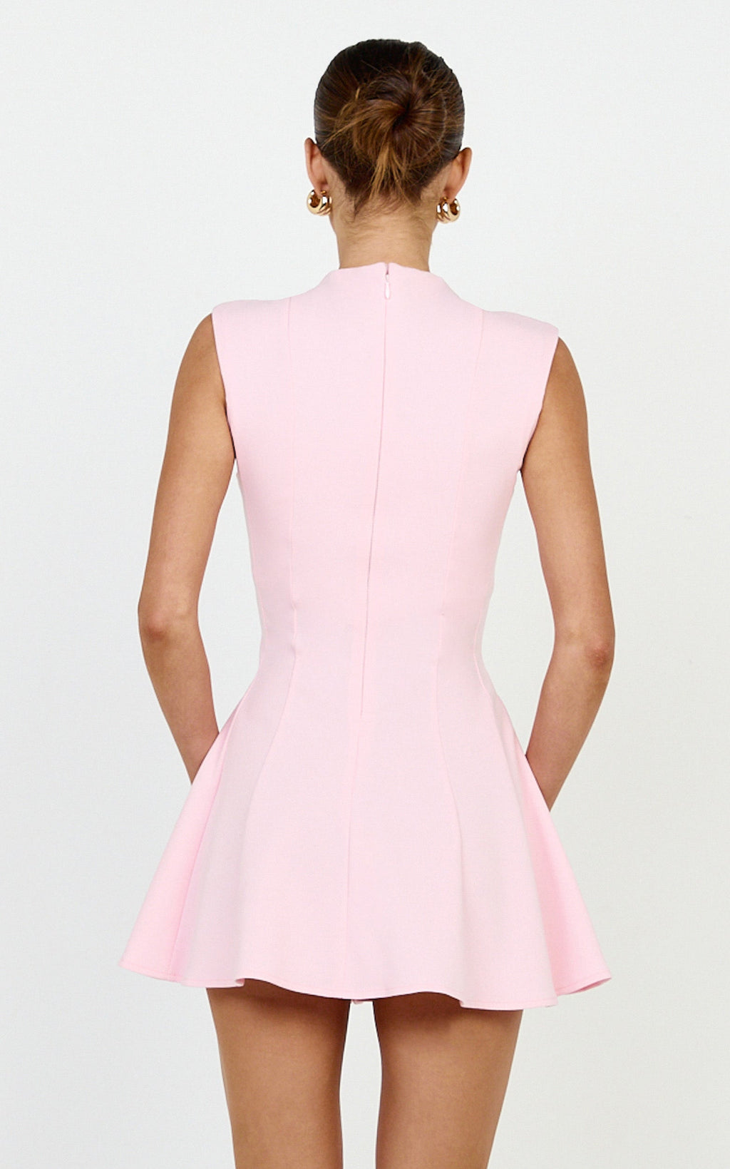 Becky Mini Elbise - Pembe Yüksek Yaka Kolsuz Fit & Flare Elbise