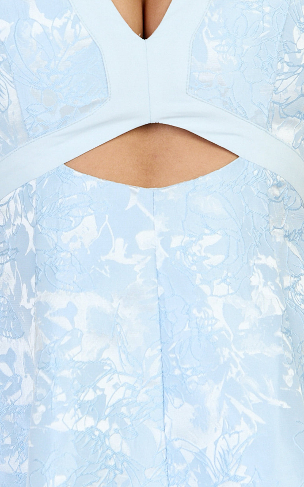 Rosalie Mini Elbise - Mavi Çiçek Jakarlı V Yaka Fit & Flare Elbise