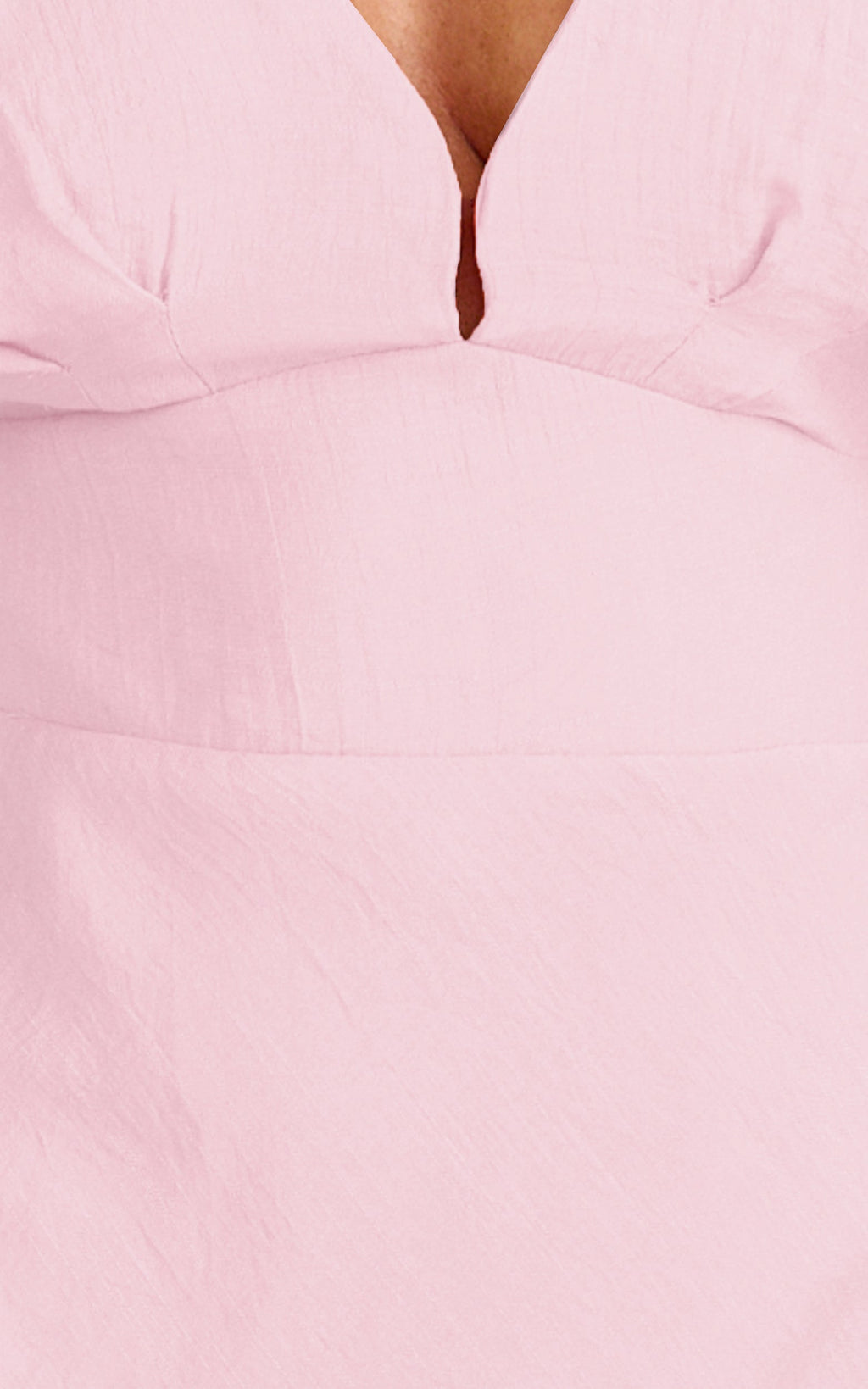 Desiree Midi Elbise - Pembe V Yaka Volan Kısa Kollu Askılı Elbise