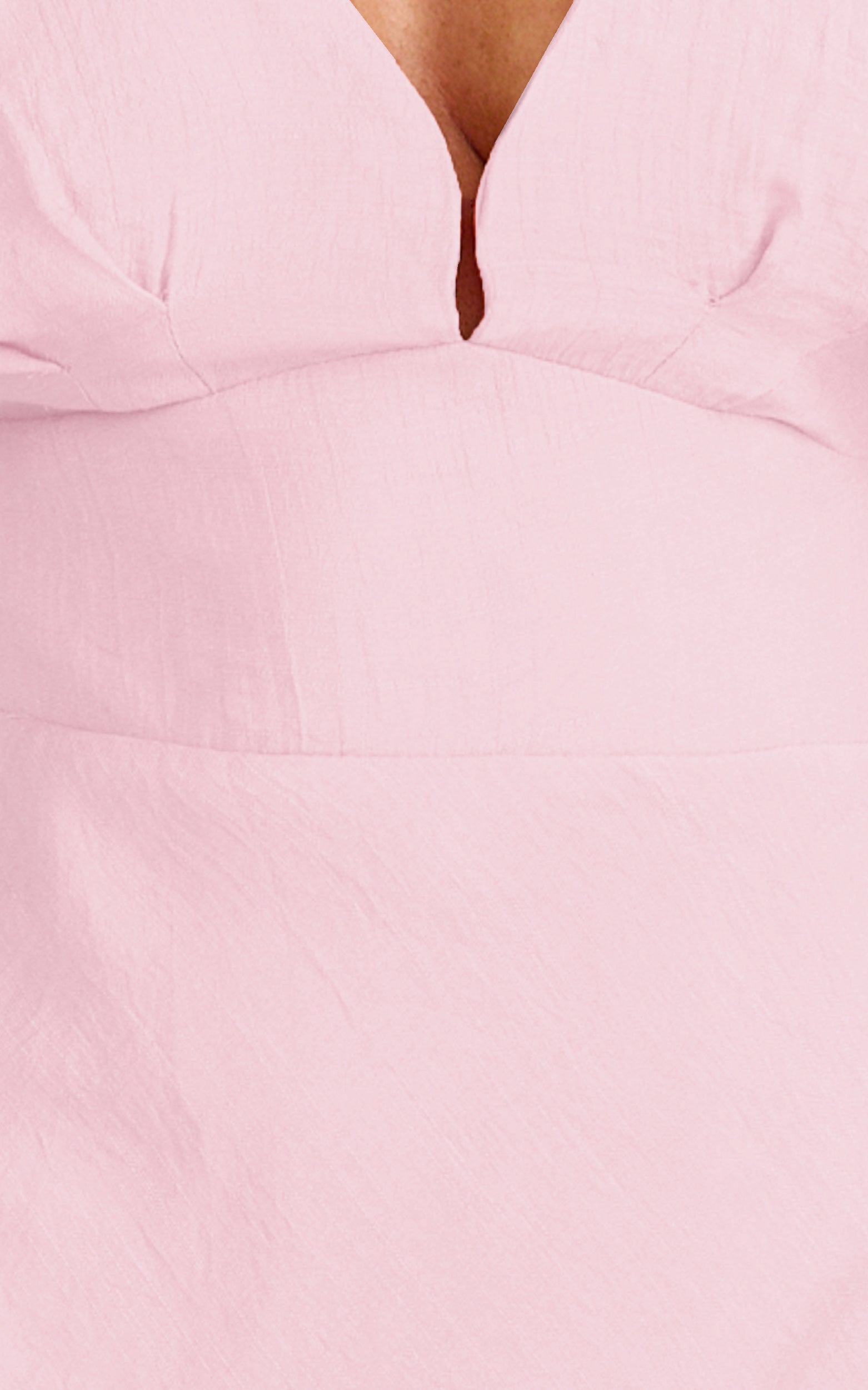 Desiree Midi Elbise - Pembe V Yaka Volan Kısa Kollu Askılı Elbise