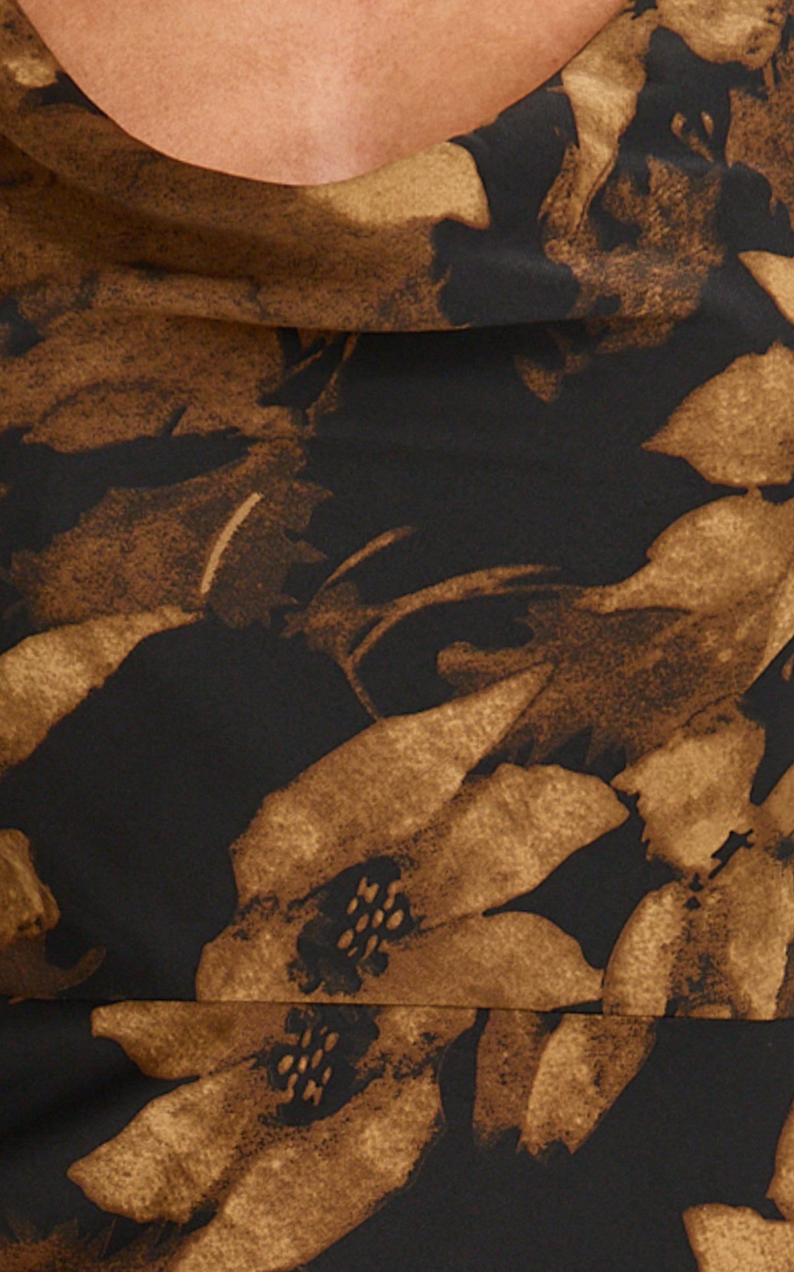 Dara Midi Elbise - Amber Floral Desenli Derin Yaka Kolsuz Askılı Elbise