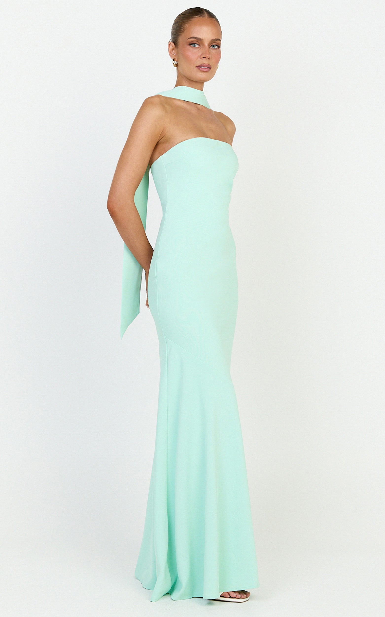 Lolly Maxi Elbise - Mint Straplez Verev Kesim Sütun Elbise ve Şal