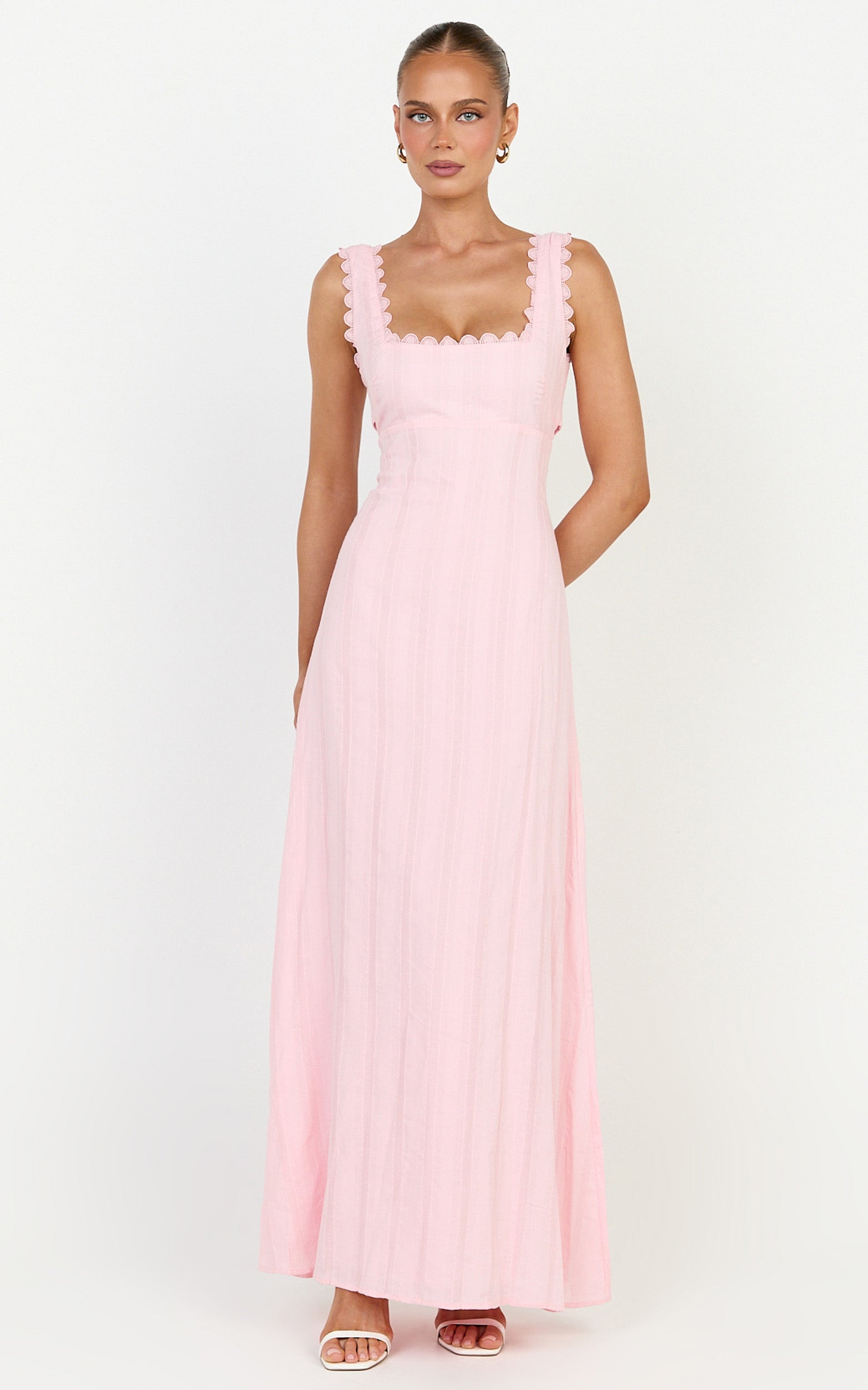 Roxanne Midi Elbise - Pembe Kare Yaka Fit & Flare Elbise
