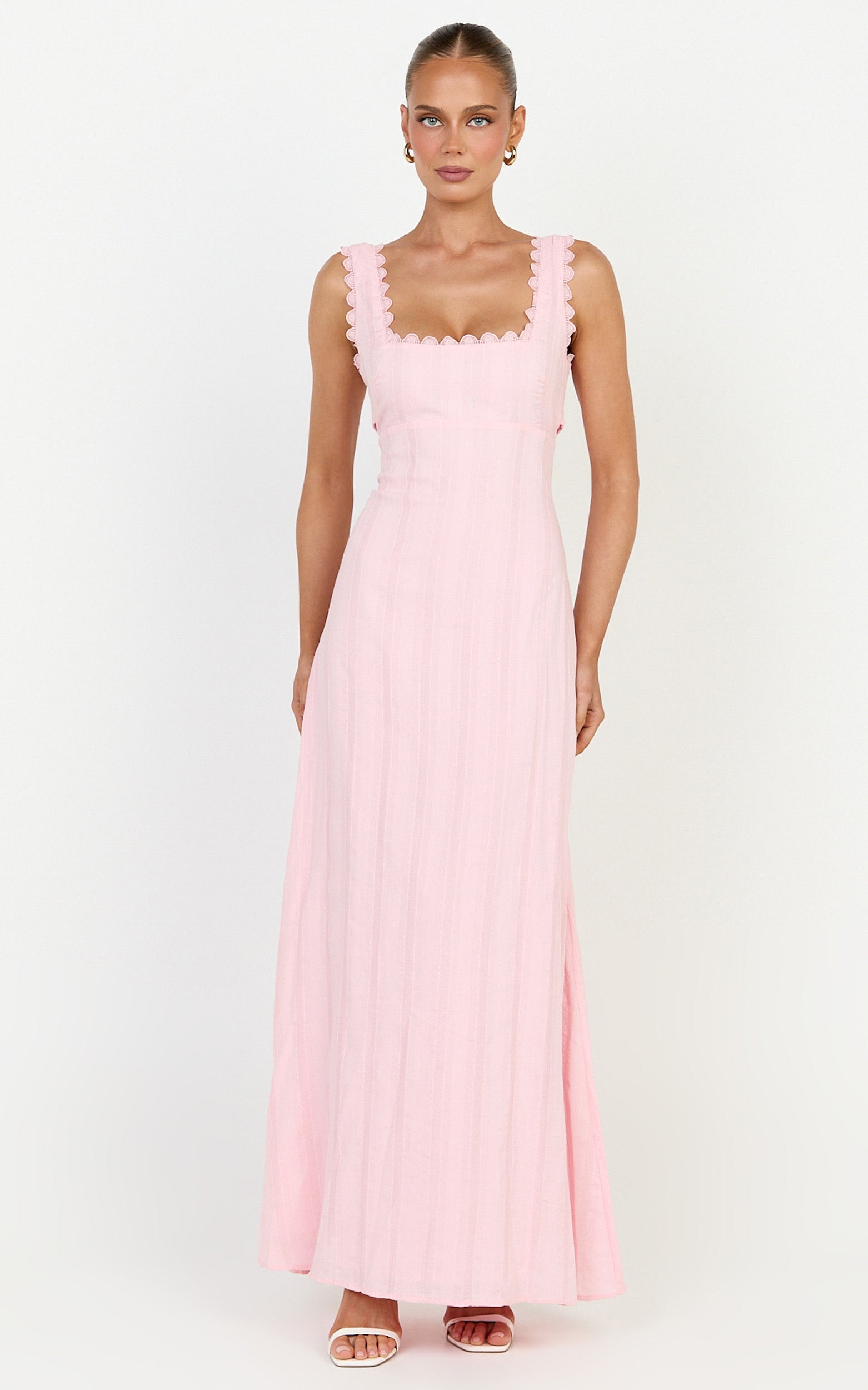Roxanne Midi Elbise - Pembe Kare Yaka Fit & Flare Elbise