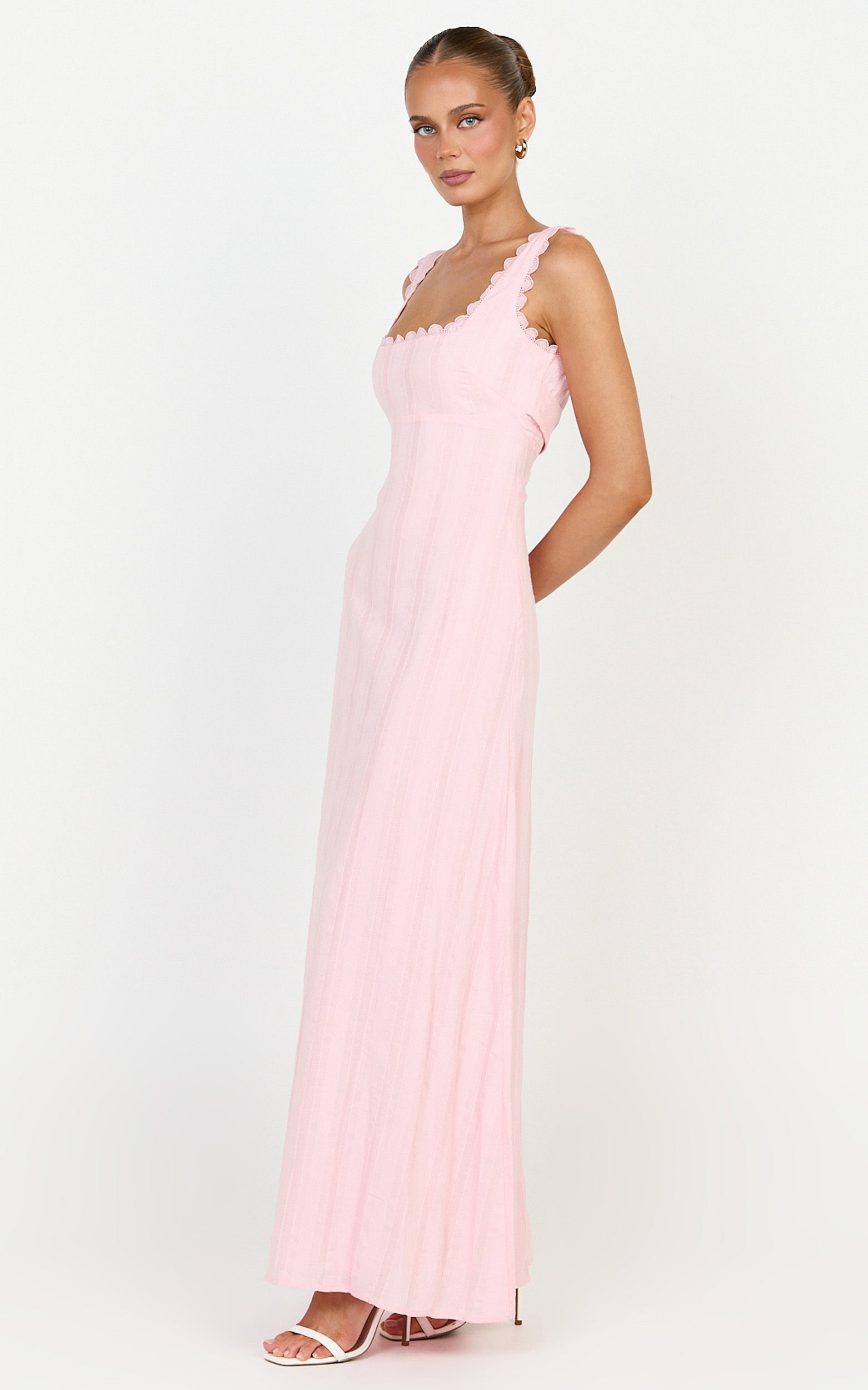Roxanne Midi Elbise - Pembe Kare Yaka Fit & Flare Elbise