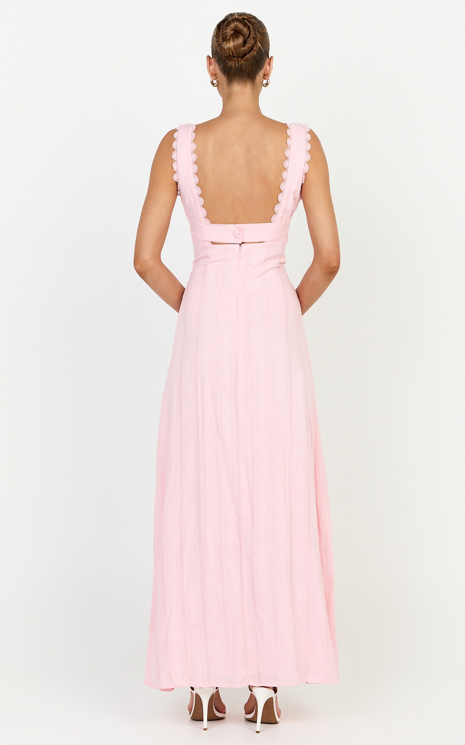 Roxanne Midi Elbise - Pembe Kare Yaka Fit & Flare Elbise