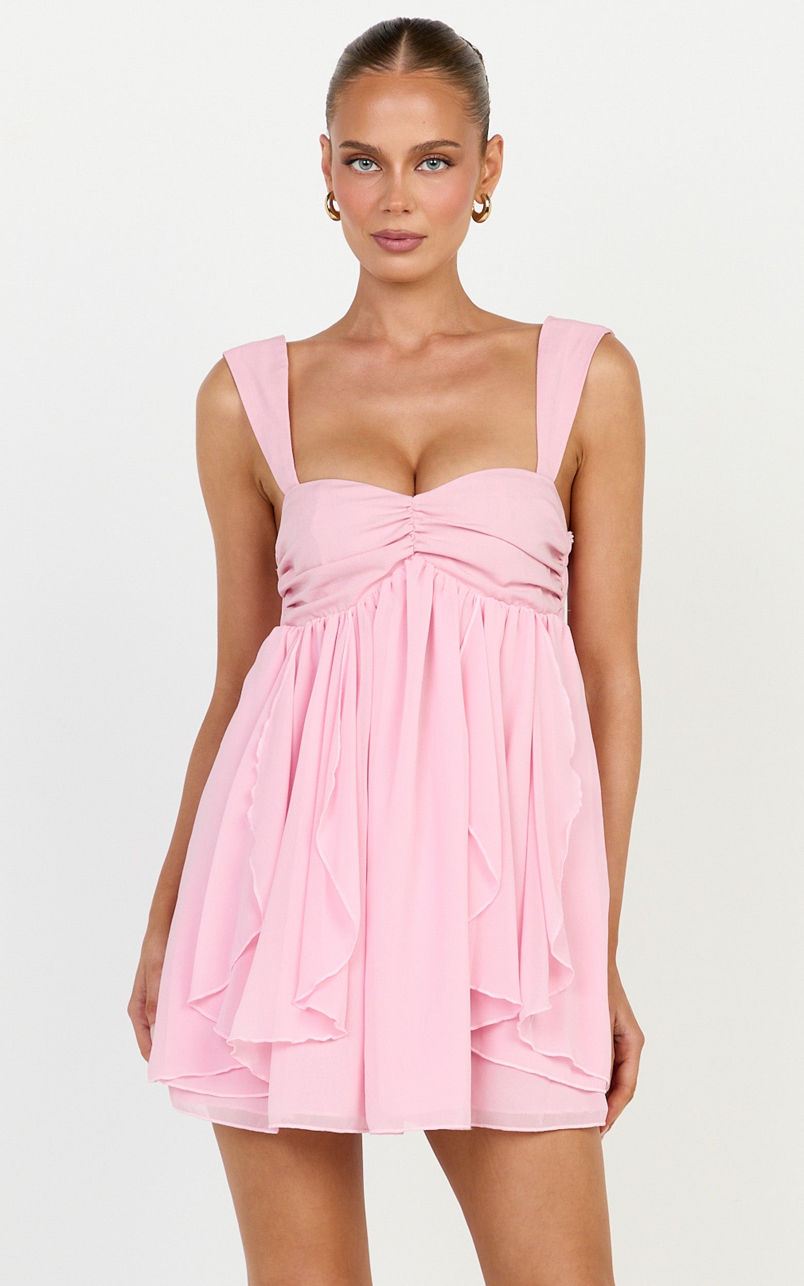 Juliette Mini Elbise - Pembe Fırfırlı Fit & Flare Elbise