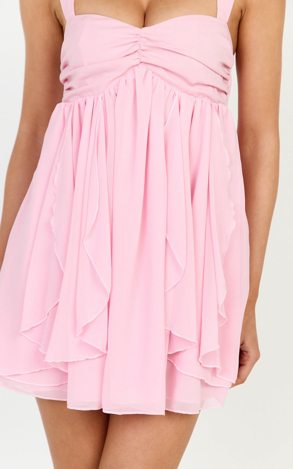 Juliette Mini Elbise - Pembe Fırfırlı Fit & Flare Elbise