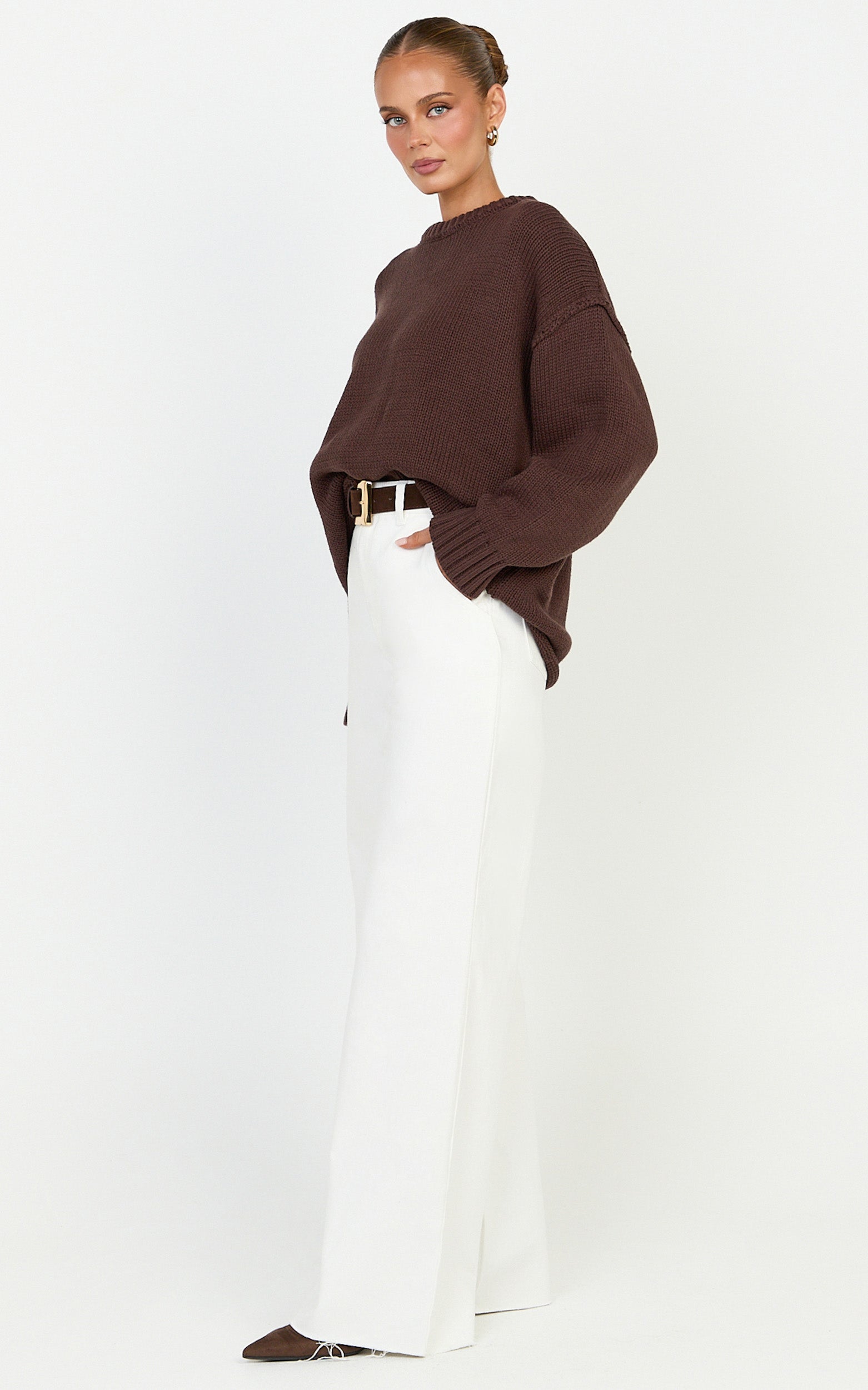 Kira Kazak - Çikolata Bisiklet Yaka Oversize Triko Kazak