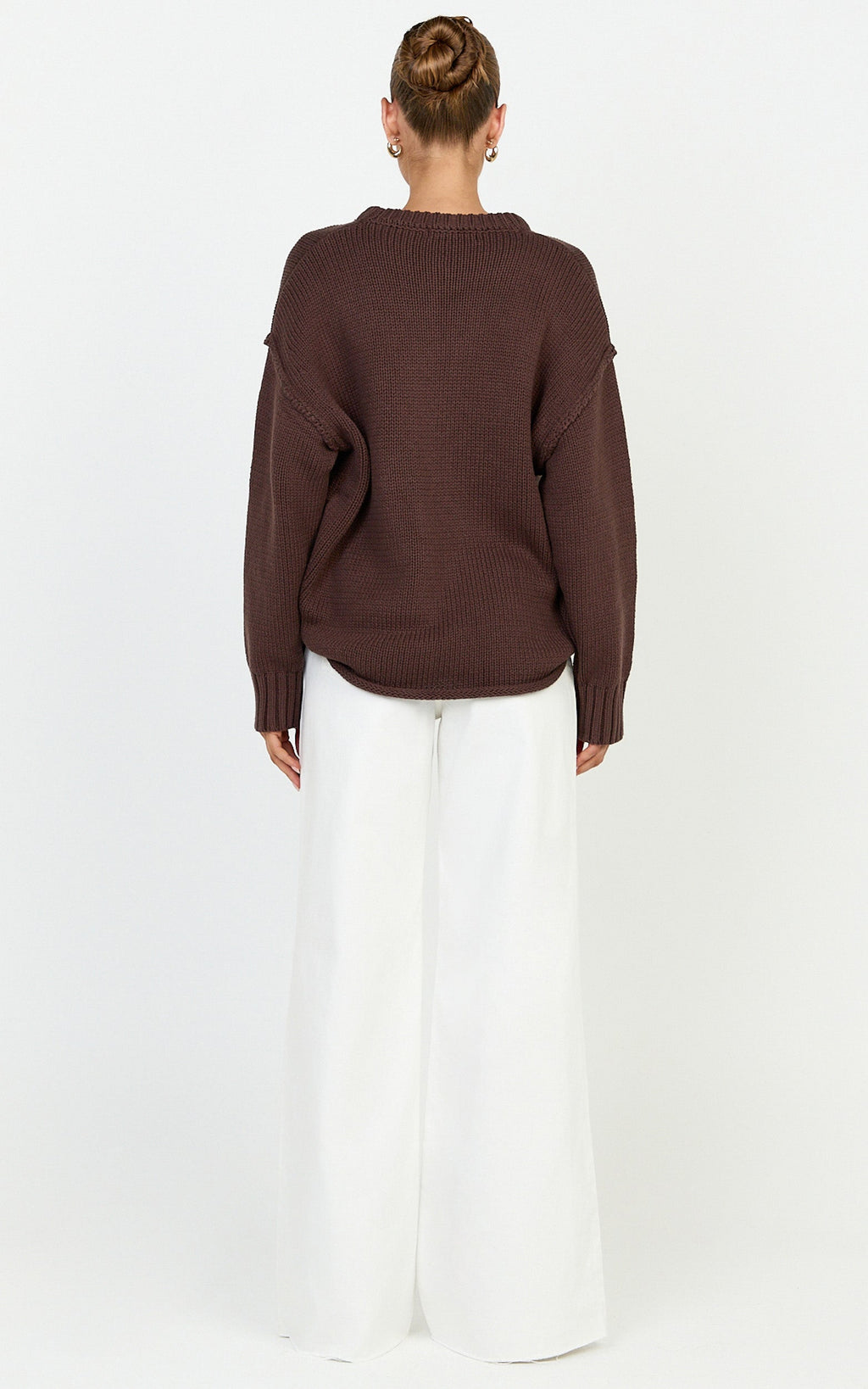 Kira Kazak - Çikolata Bisiklet Yaka Oversize Triko Kazak