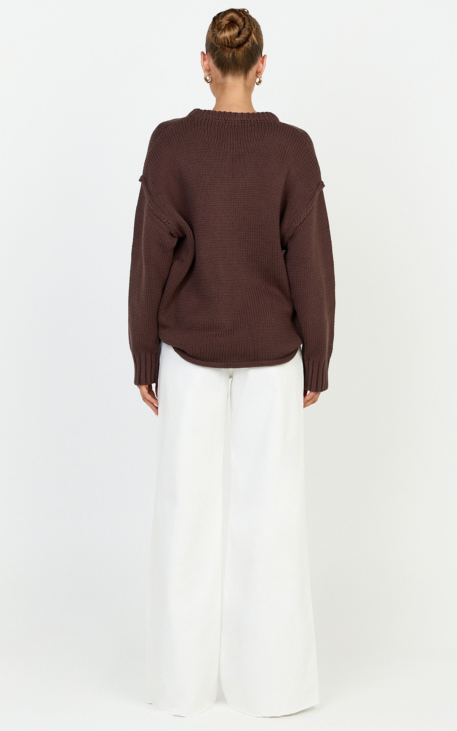 Kira Kazak - Çikolata Bisiklet Yaka Oversize Triko Kazak