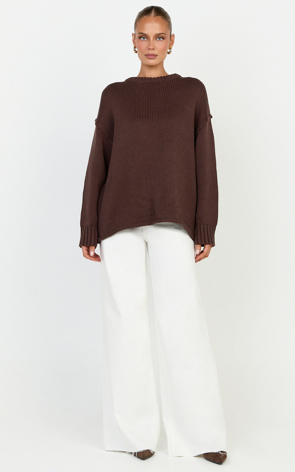 Kira Kazak - Çikolata Bisiklet Yaka Oversize Triko Kazak