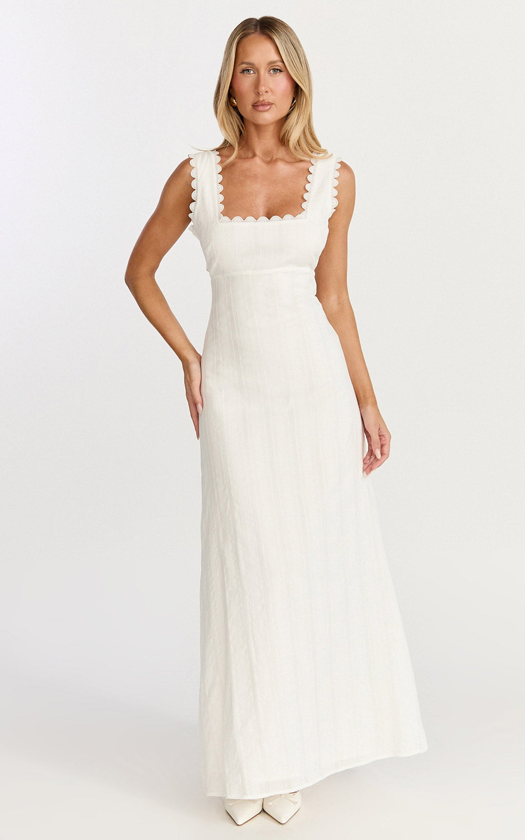 Roxanne Midi Elbise - Beyaz Kare Yaka Fit & Flare Elbise