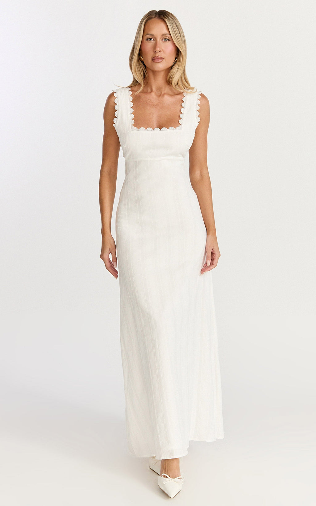 Roxanne Midi Elbise - Beyaz Kare Yaka Fit & Flare Elbise