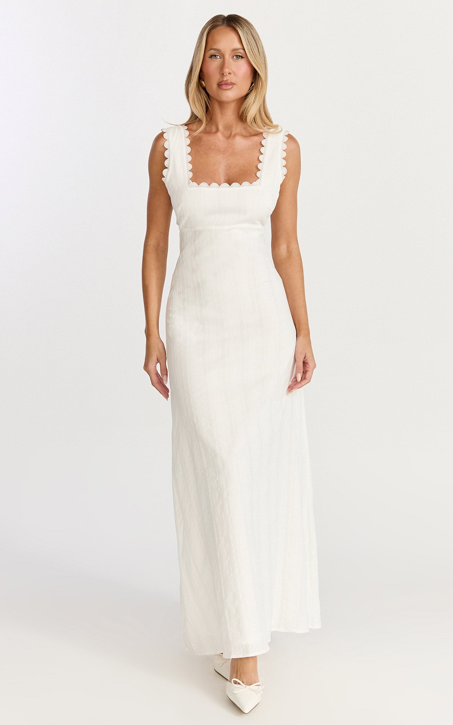 Roxanne Midi Elbise - Beyaz Kare Yaka Fit & Flare Elbise