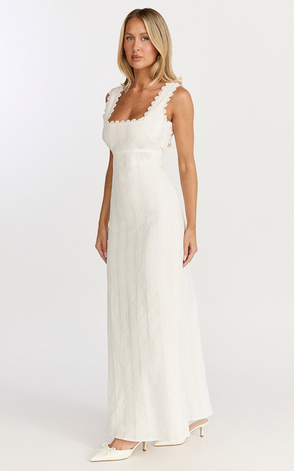 Roxanne Midi Elbise - Beyaz Kare Yaka Fit & Flare Elbise